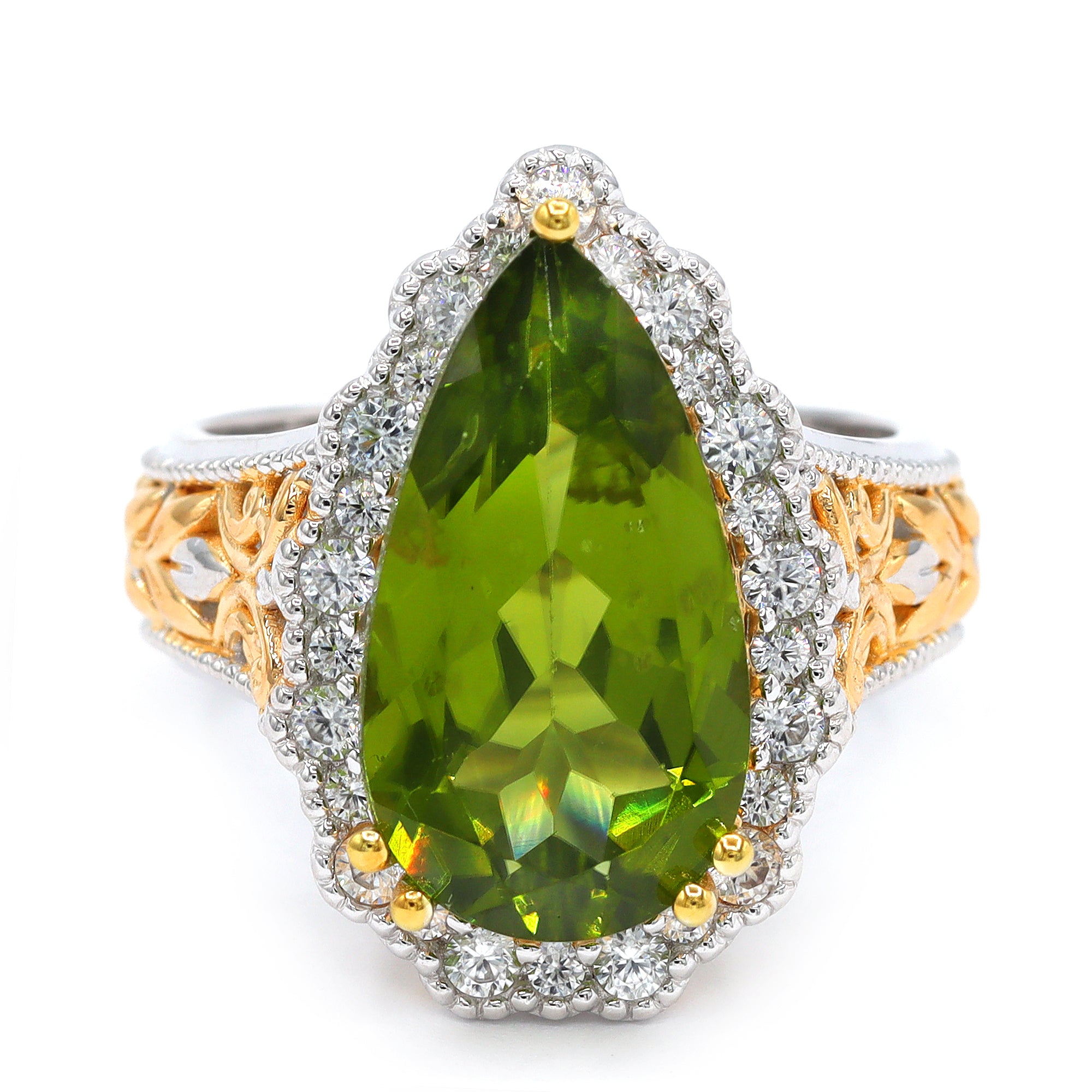 Couture Gems 24K Palladium Silver 8.25ctw Peridot & White Zircon Halo Ring