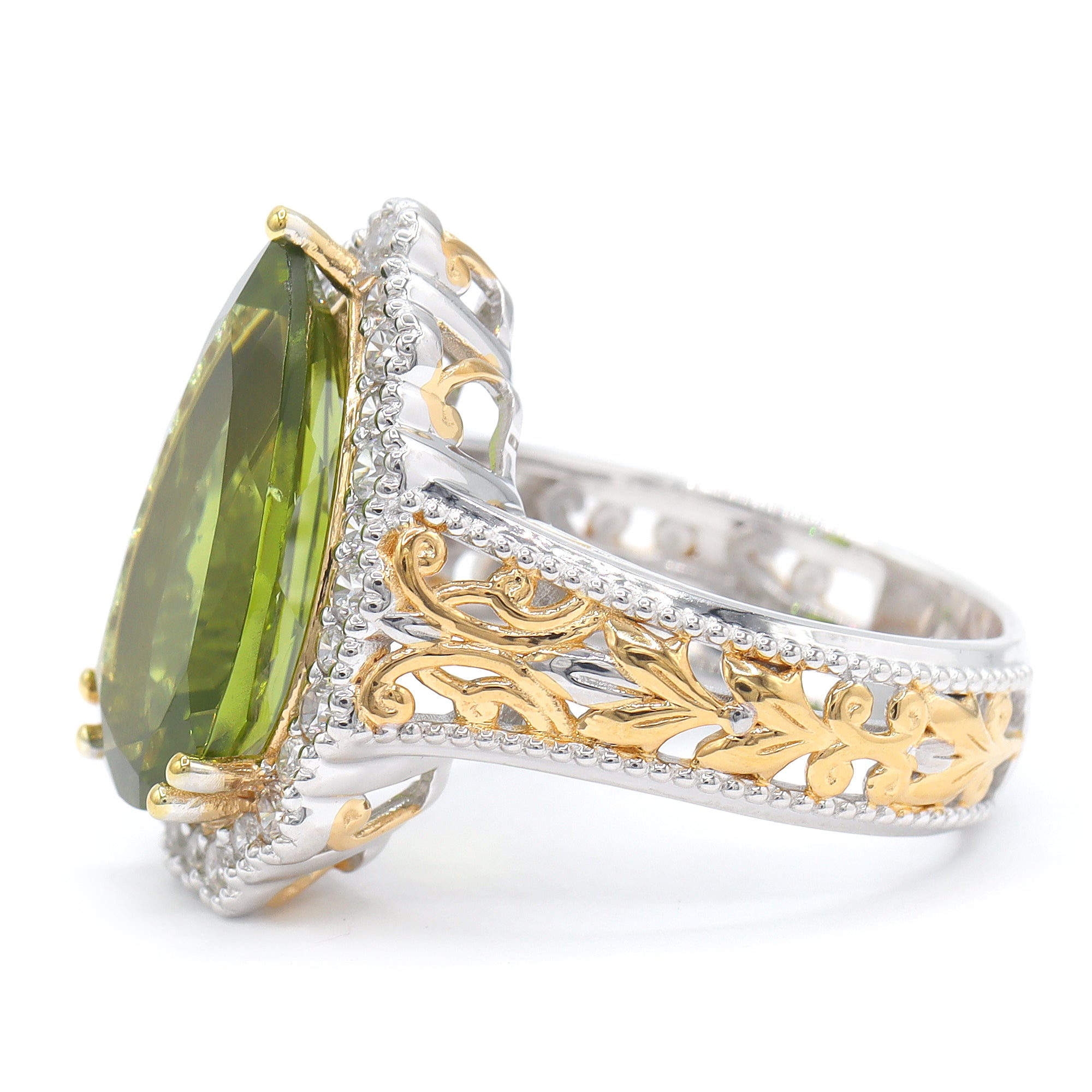 Couture Gems 24K Palladium Silver 8.25ctw Peridot & White Zircon Halo Ring