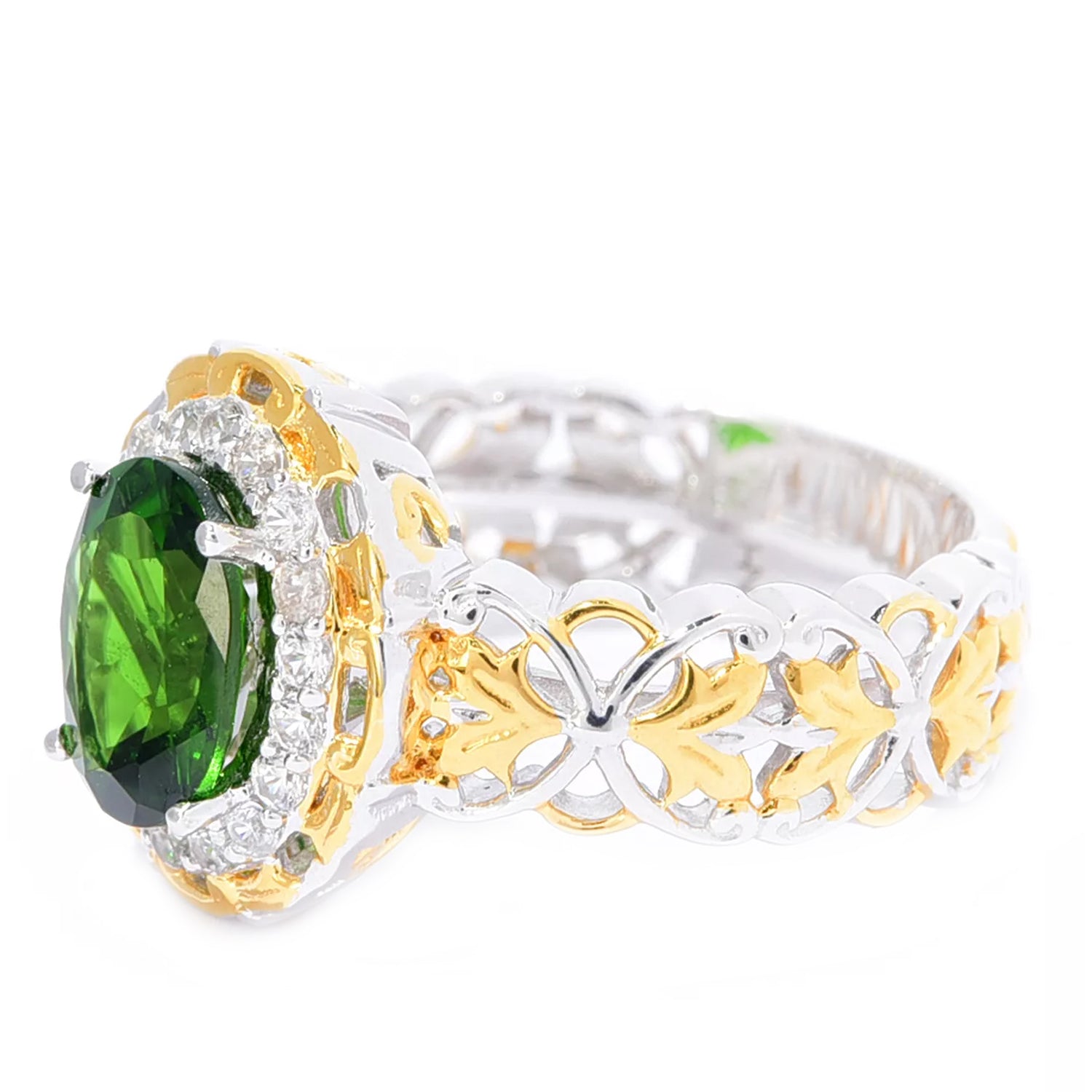 Gems en Vogue 2.60ctw Chrome Diopside & White Zircon Halo Ring