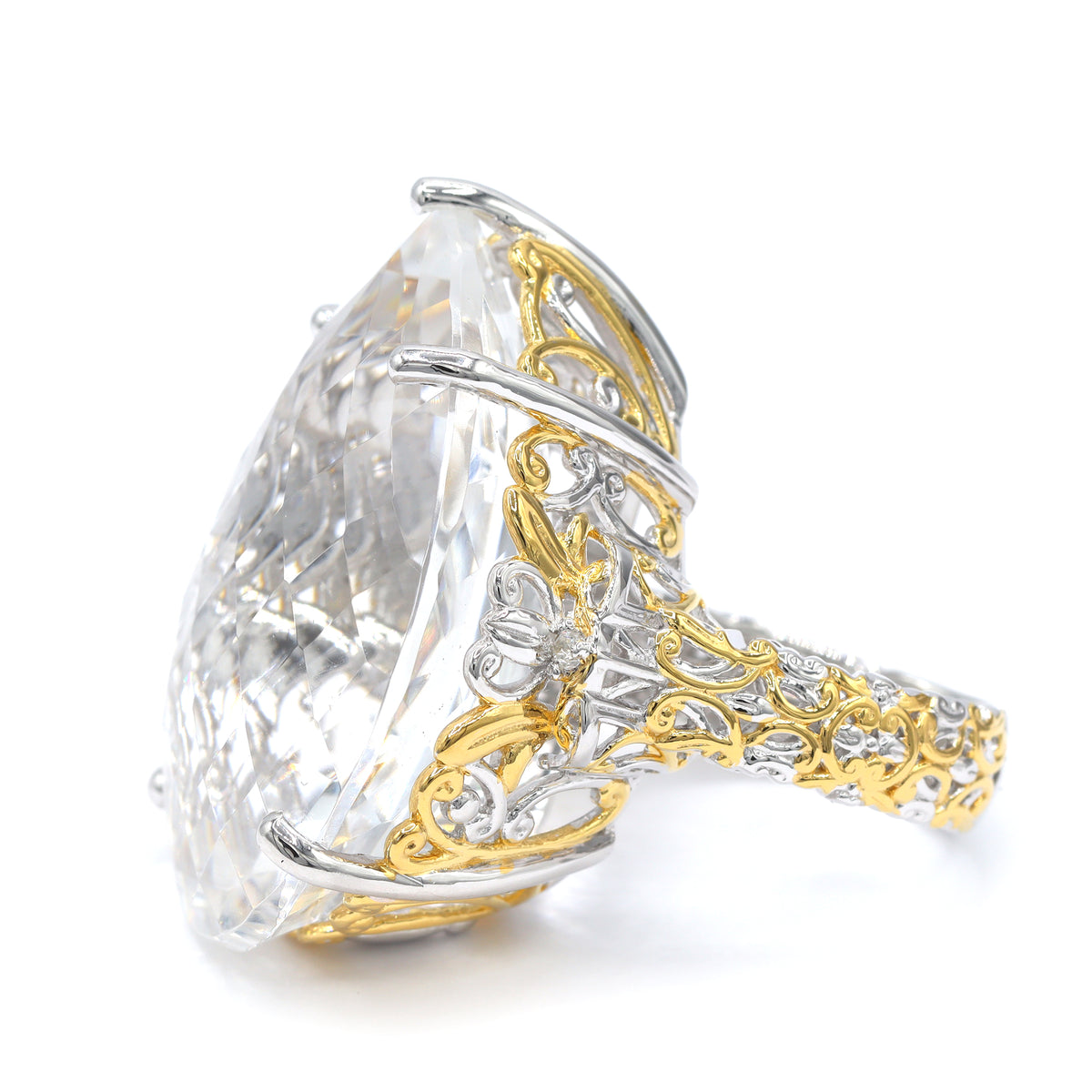 Bague à honker Gems en Vogue en quartz clair et émeraude de 70,04 carats