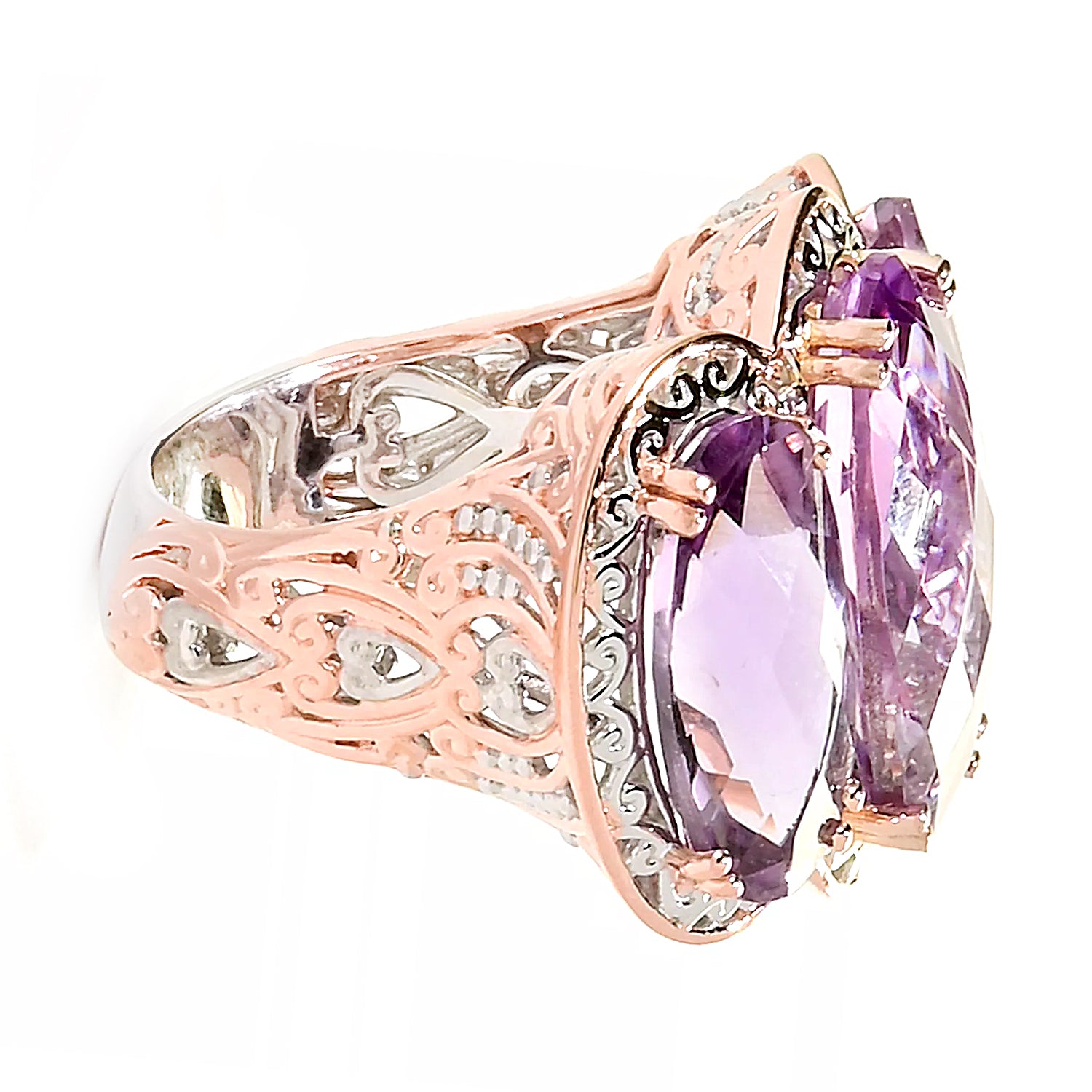 Gems en Vogue 17.63ctw Pink Amethyst Three Stone Ring