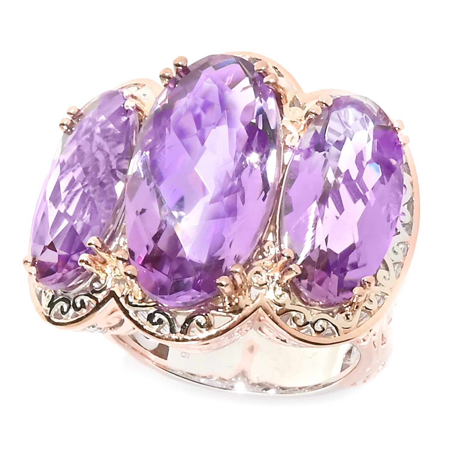 Gems en Vogue 17.63ctw Pink Amethyst Three Stone Ring