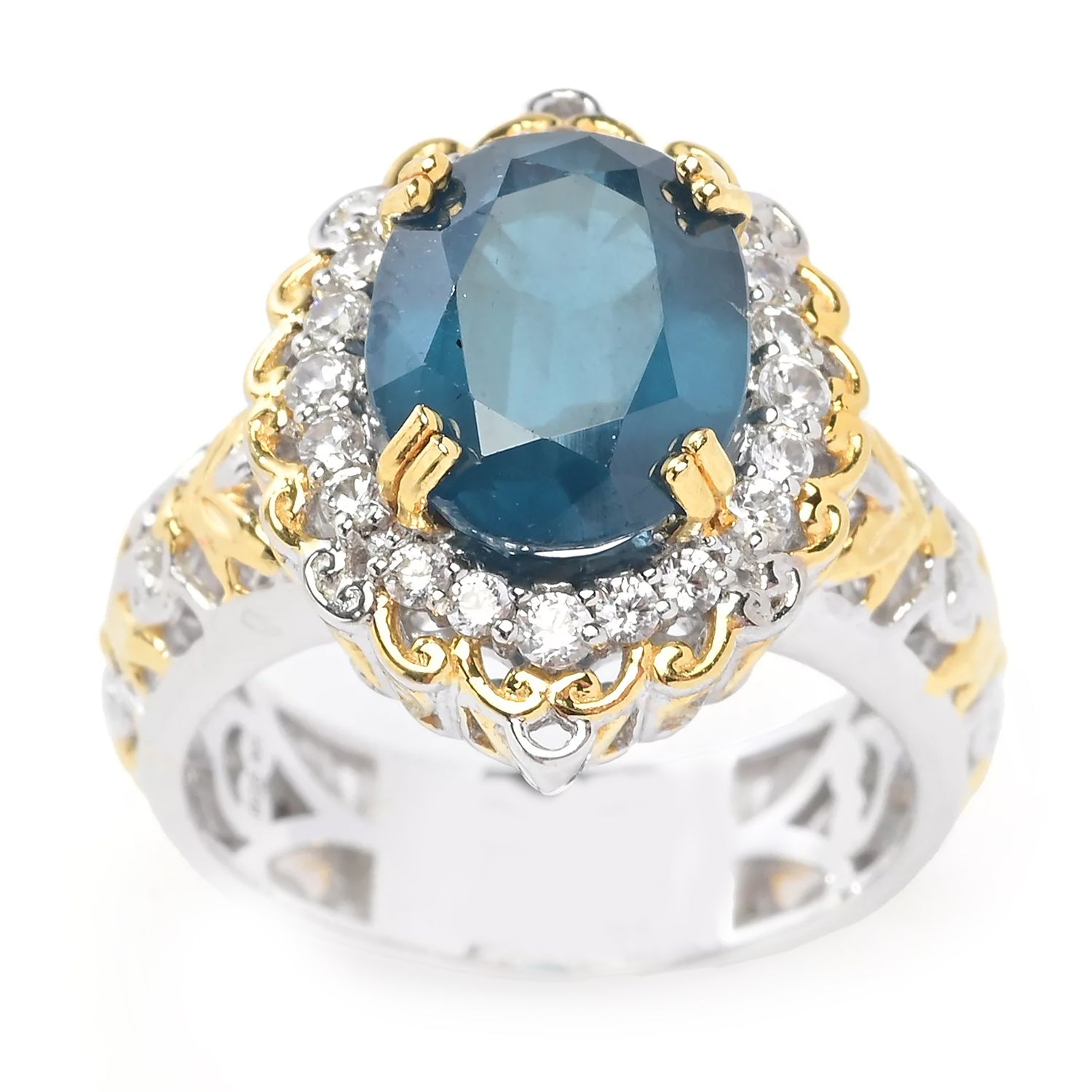 Gems en Vogue 4.81ctw Teal Kyanite & White Zircon Ring