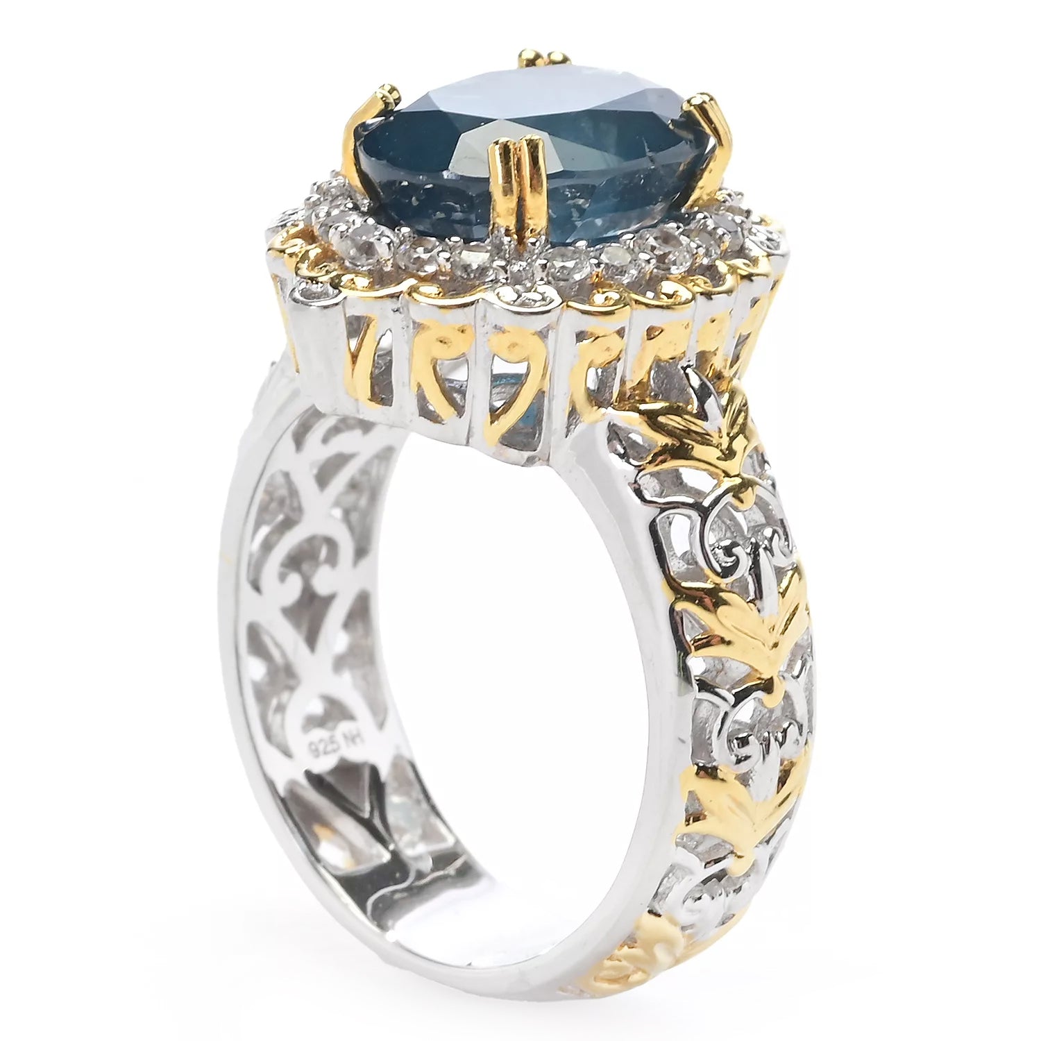 Gems en Vogue 4.81ctw Teal Kyanite & White Zircon Ring