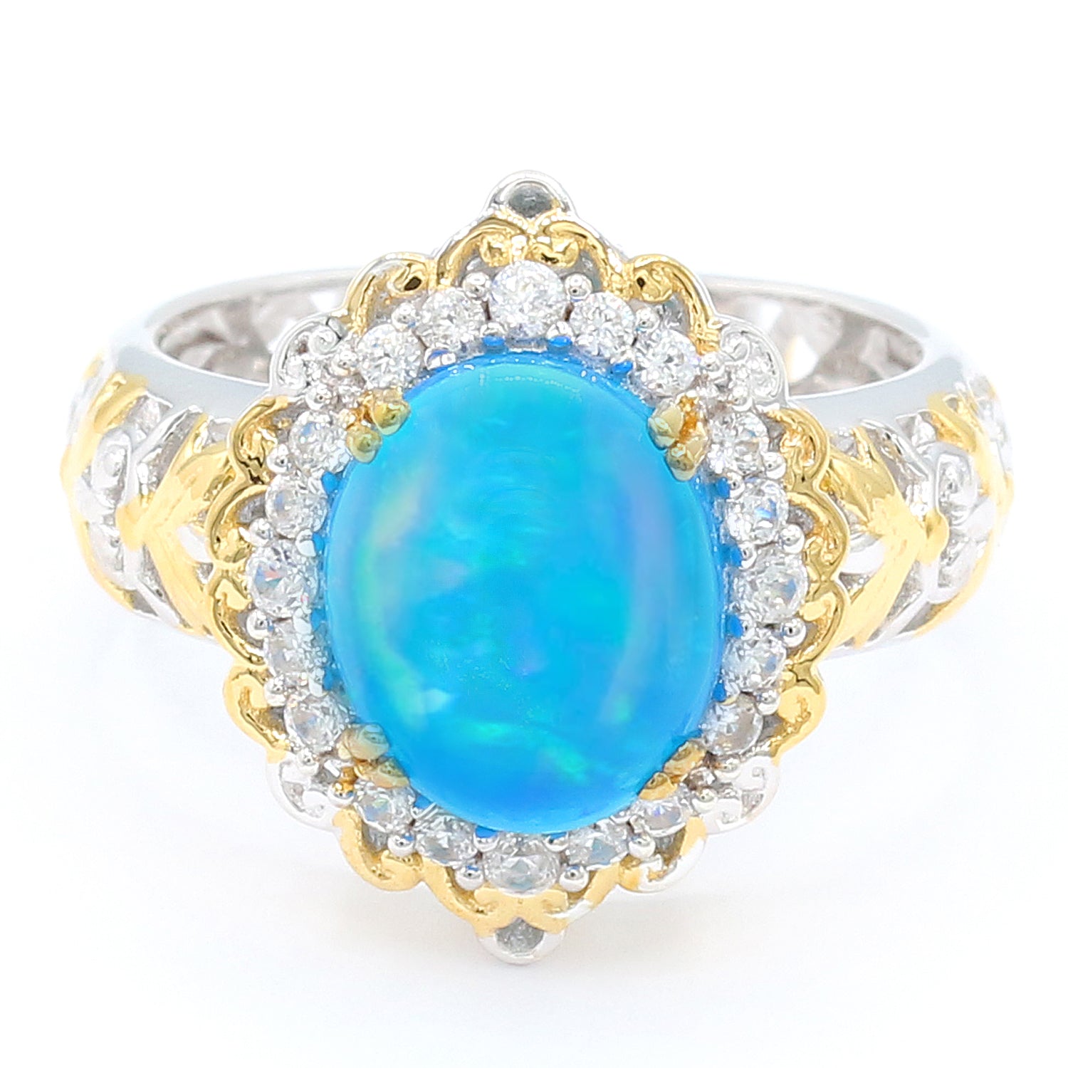 Gems en Vogue 3.69ctw Paraiba Opal & White Zircon Ring