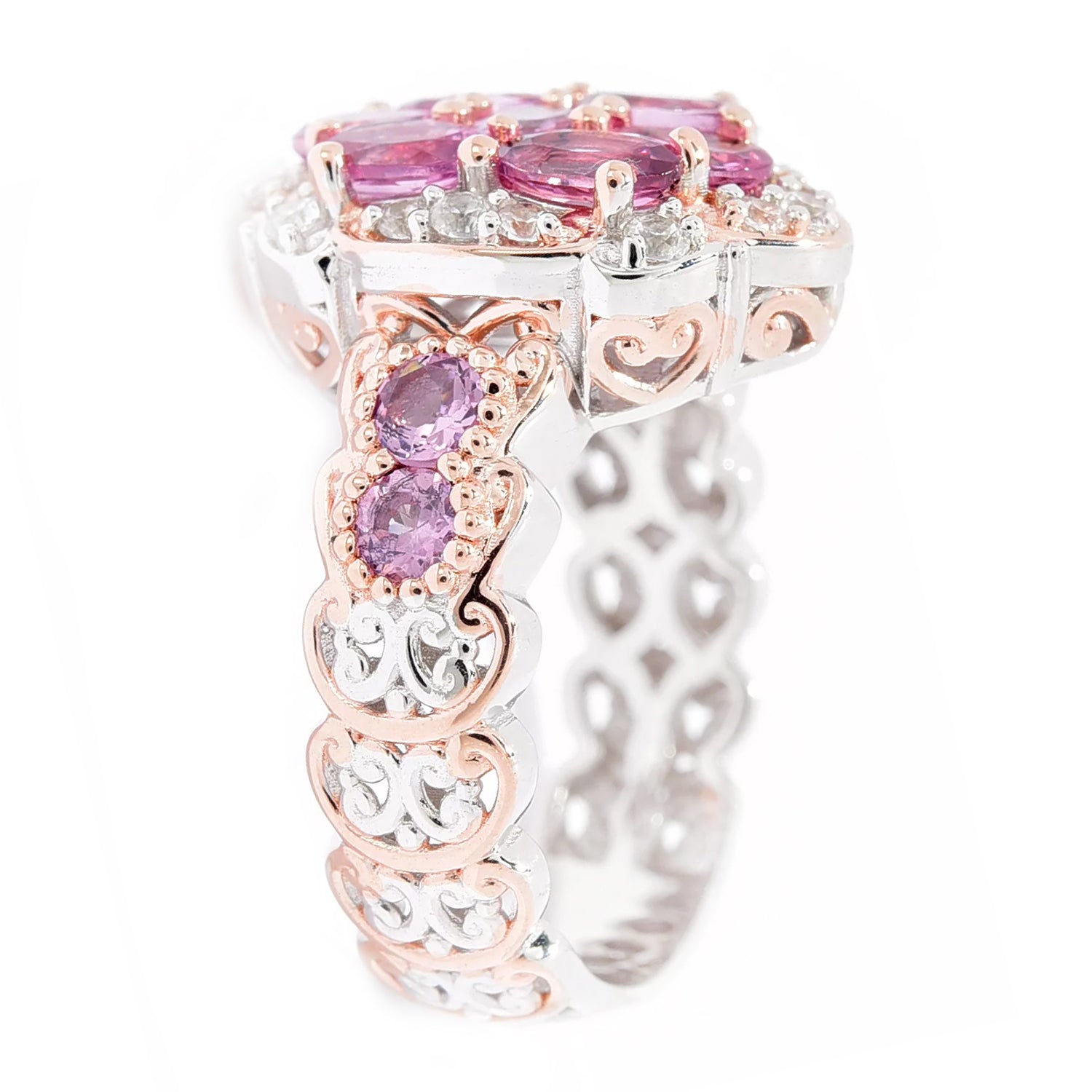 Gems en Vogue 2.46ctw Pink Spinel & White Zircon Cluster Ring