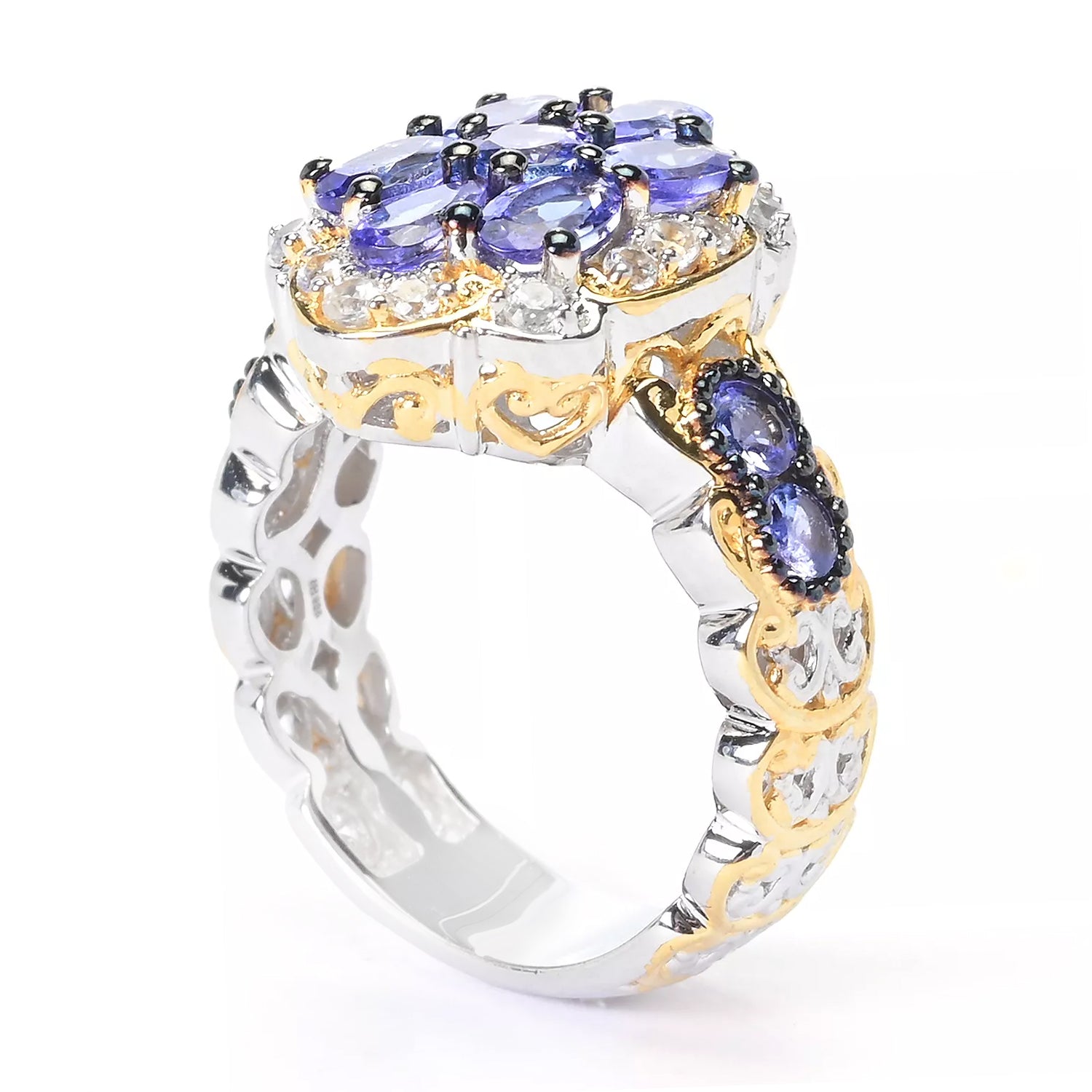 Gems en Vogue 2.29ctw Tanzanite & White Zircon Cluster Ring