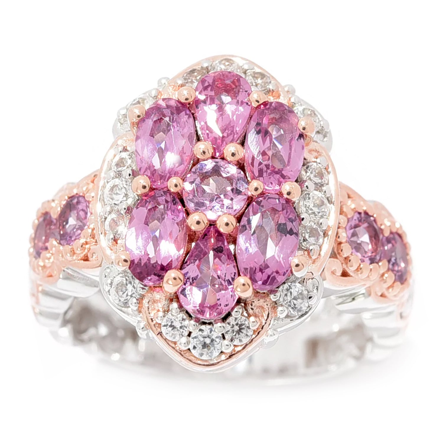 Gems en Vogue 2.46ctw Pink Spinel & White Zircon Cluster Ring