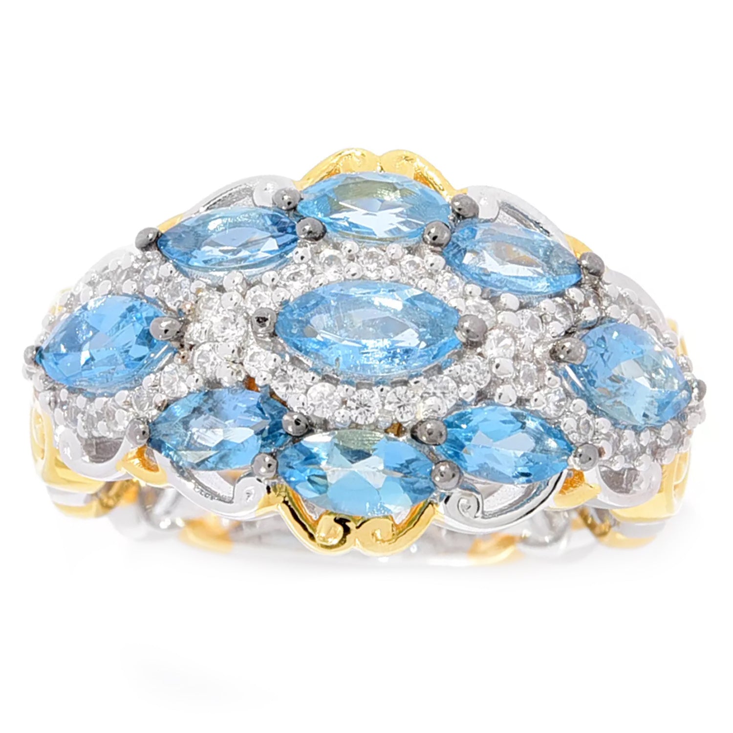 Gems en Vogue 1.56ctw Tanzanian Aquamarine & White Zircon Ring