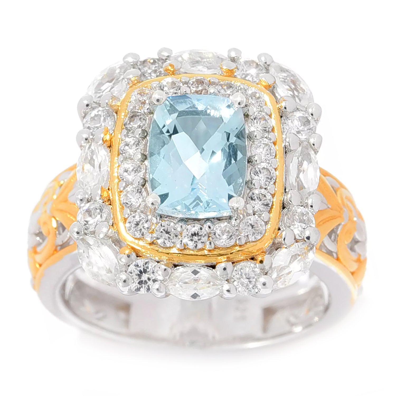 Gems en Vogue 2.79ctw Aquamarine & White Zircon Double Halo Ring