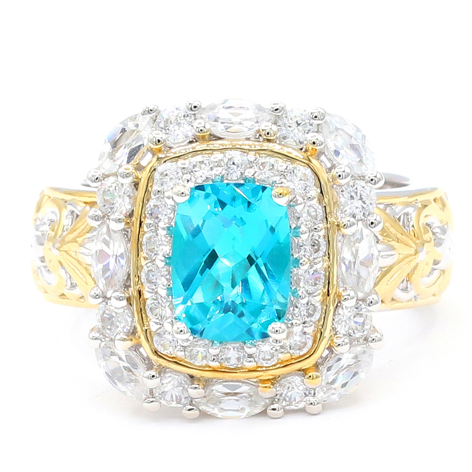 Gems en Vogue 3.08ctw Paraiba Topaz & White Zircon Double Halo Ring