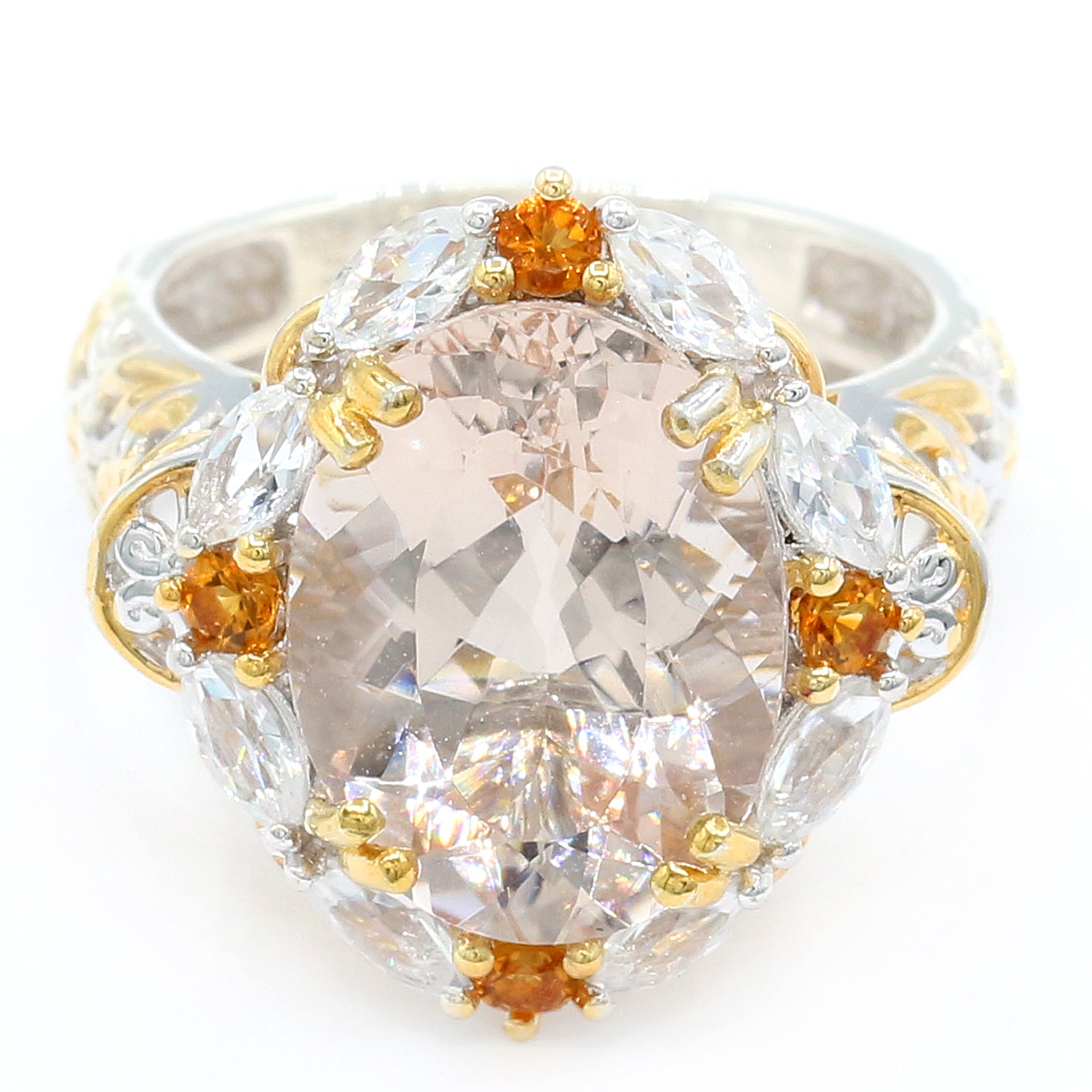 Gems en Vogue 9.24ctw Morganite, Yellow Citrine & White Zircon Ring