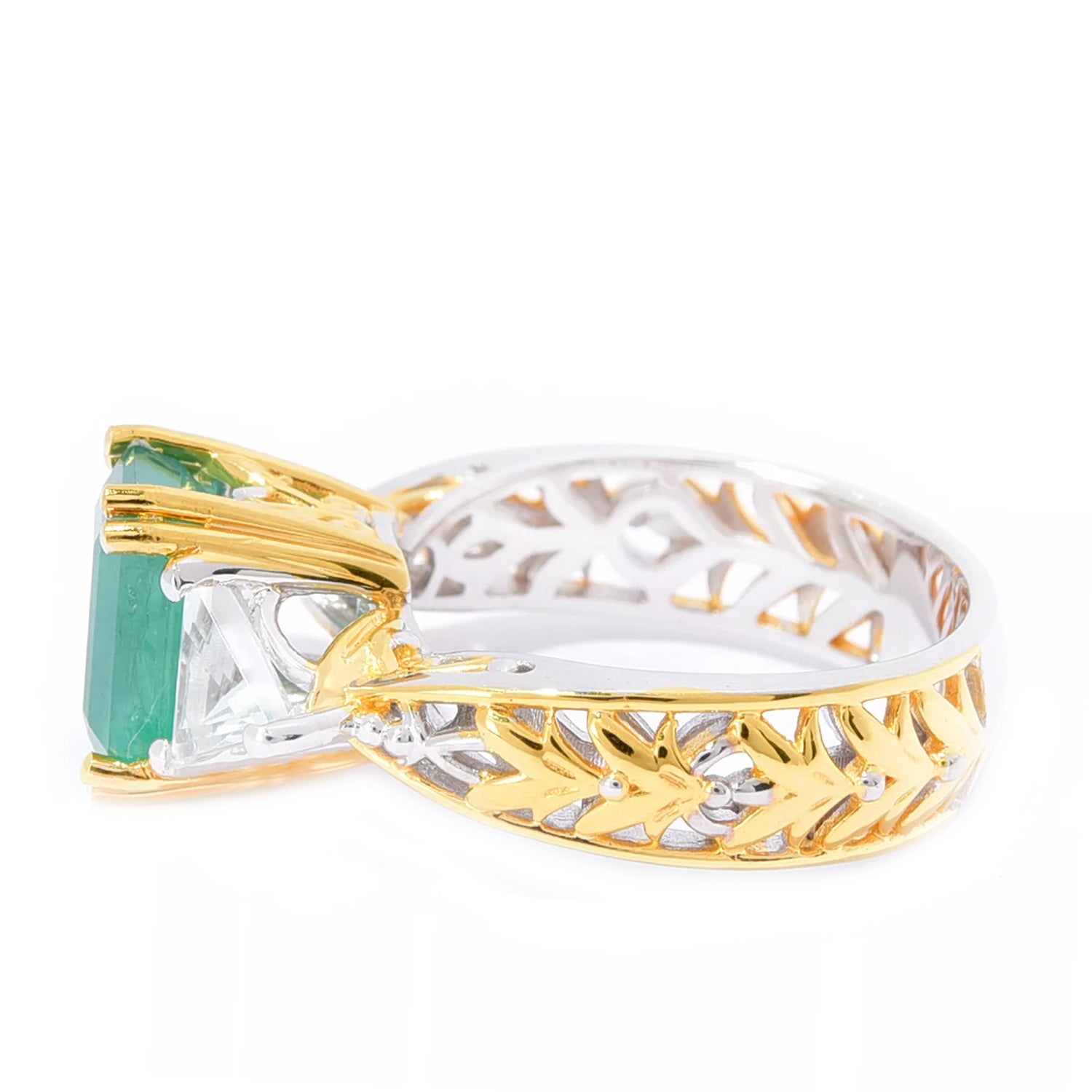 Gems en Vogue 3.21ctw Grizzly Emerald & White Topaz Ring