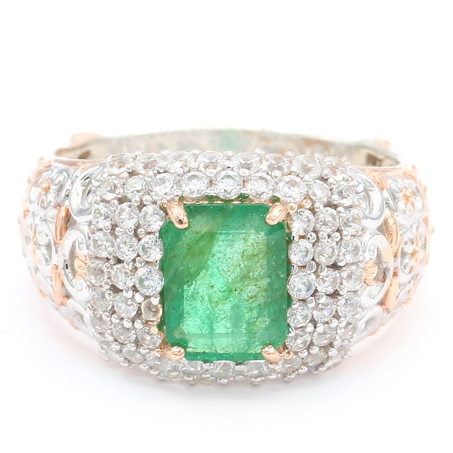 Gems en Vogue One-of-a-Kind 4.13ctw Emerald & White Zircon Ring