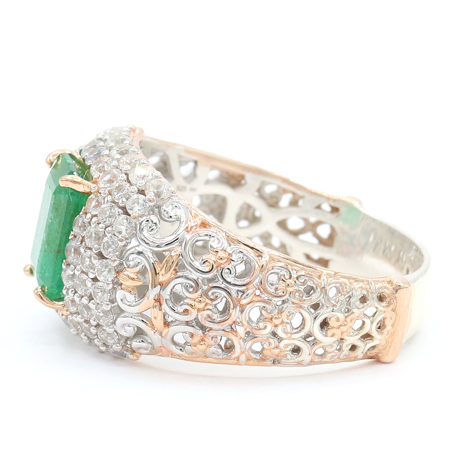 Gems en Vogue One-of-a-Kind 4.13ctw Emerald & White Zircon Ring