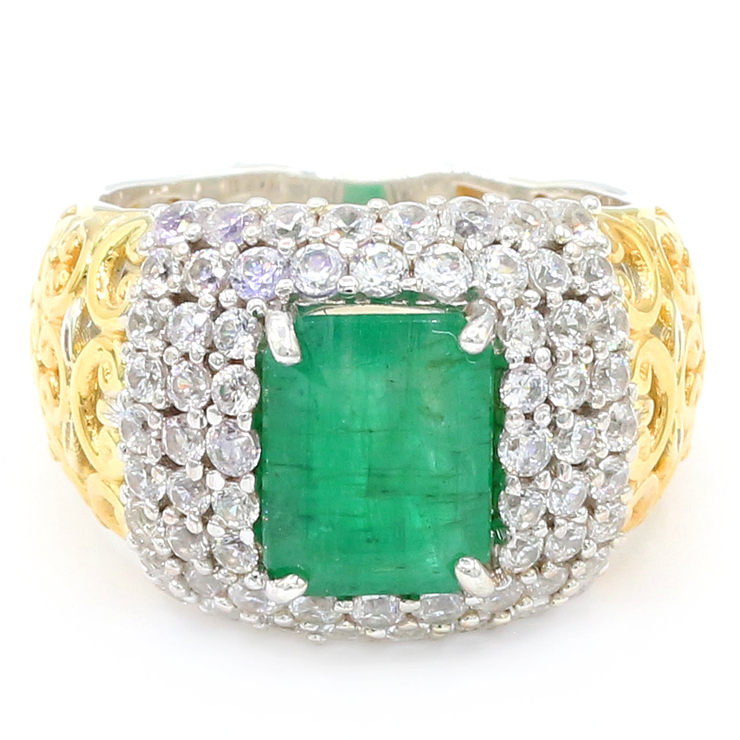 Gems en Vogue 4.13ctw Emerald & White Zircon Ring