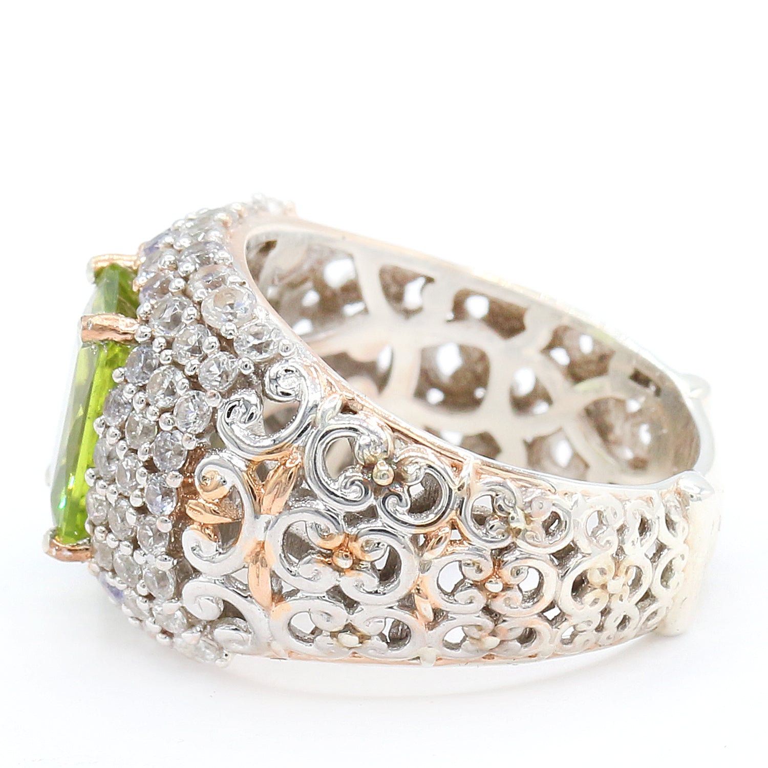 Gems en Vogue 3.96ctw Radiant Cut Peridot & White Zircon Ring