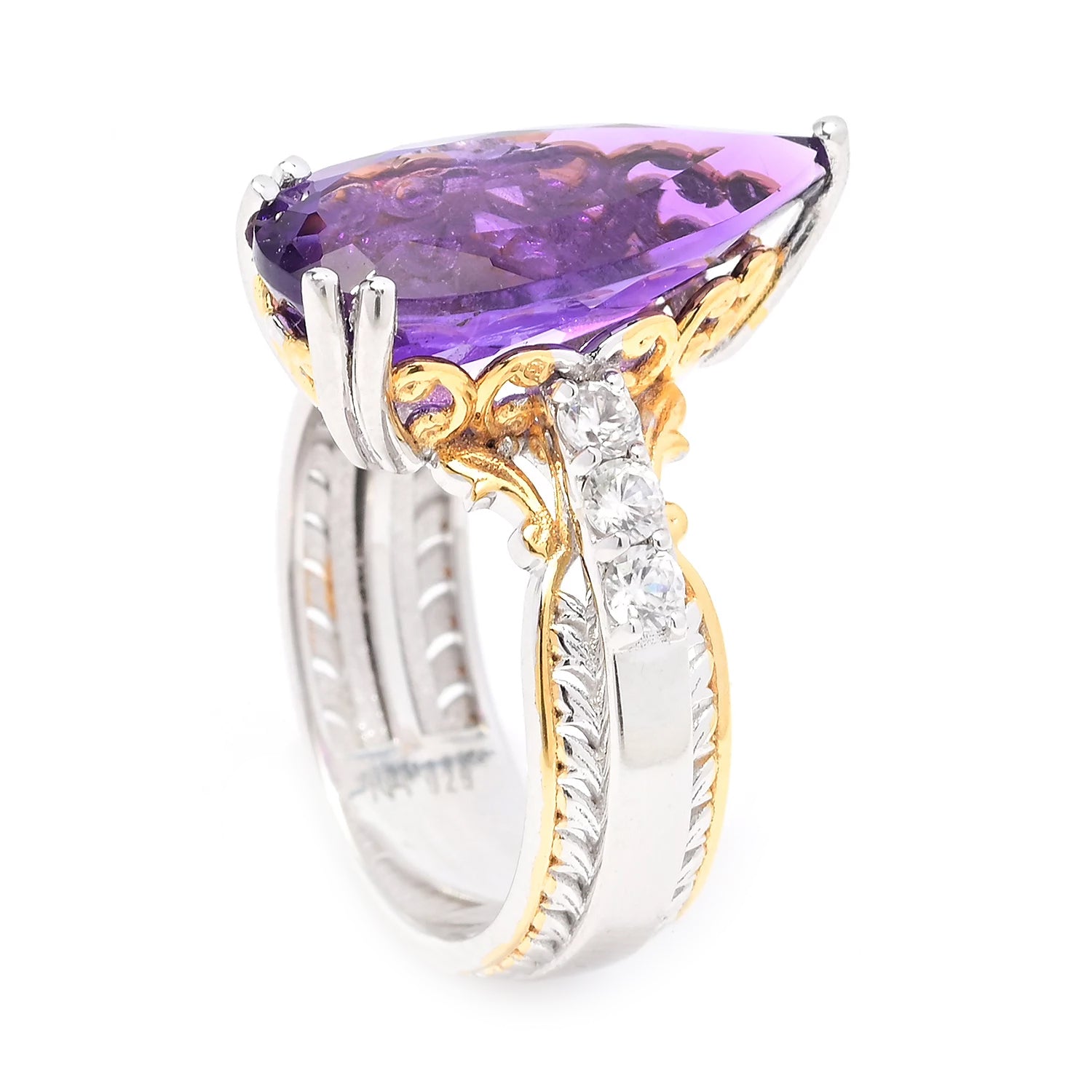 Gems en Vogue 3.92ctw African Amethyst & White Zircon Ring