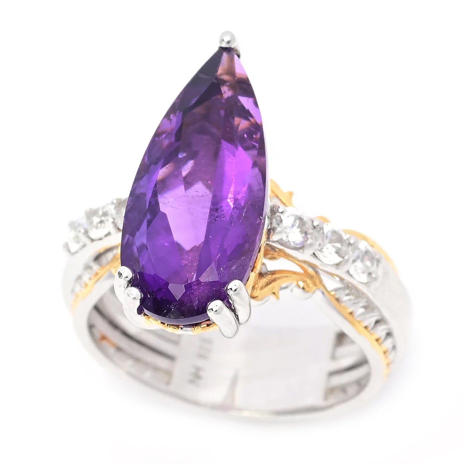 Gems en Vogue 3.92ctw African Amethyst & White Zircon Ring