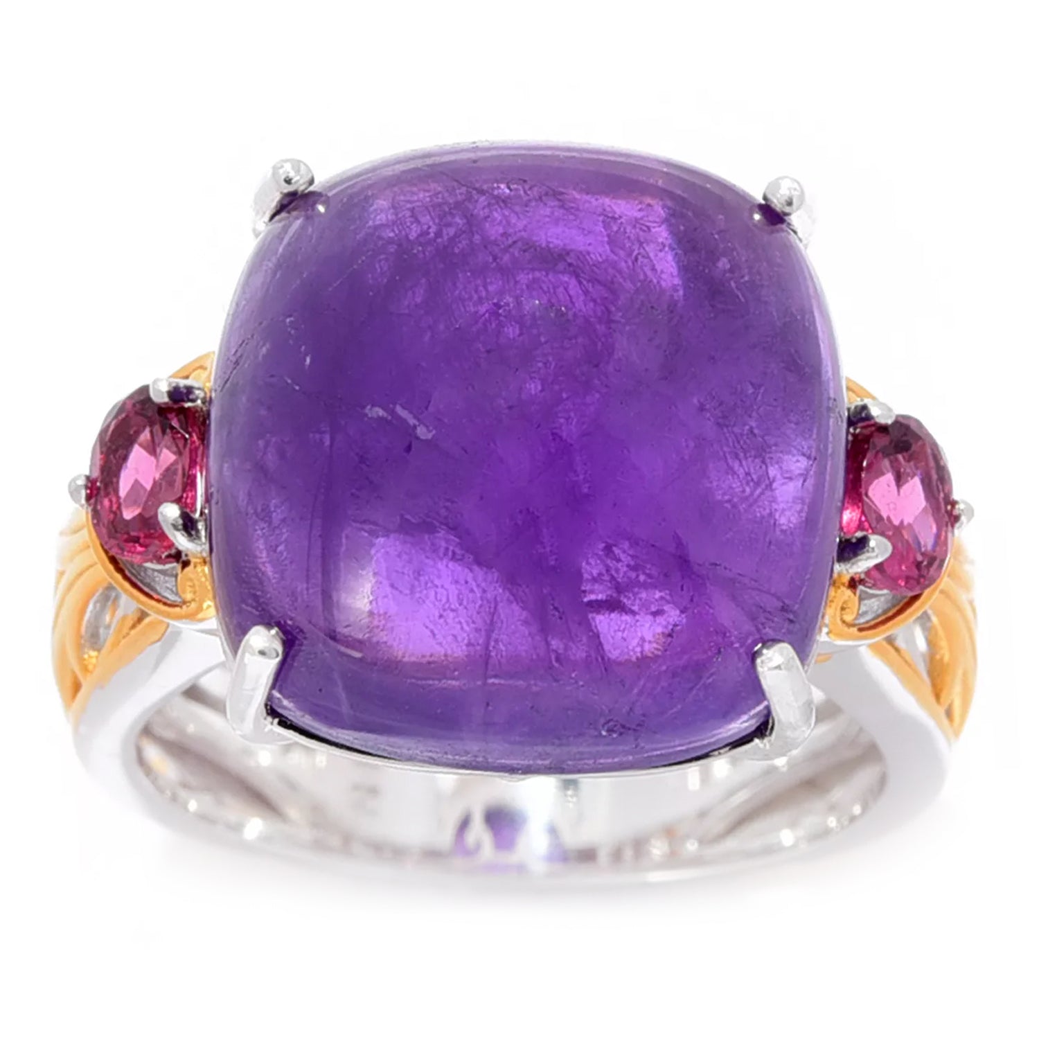 Gems en Vogue Amethyst Cabochon & Rose Garnet Ring