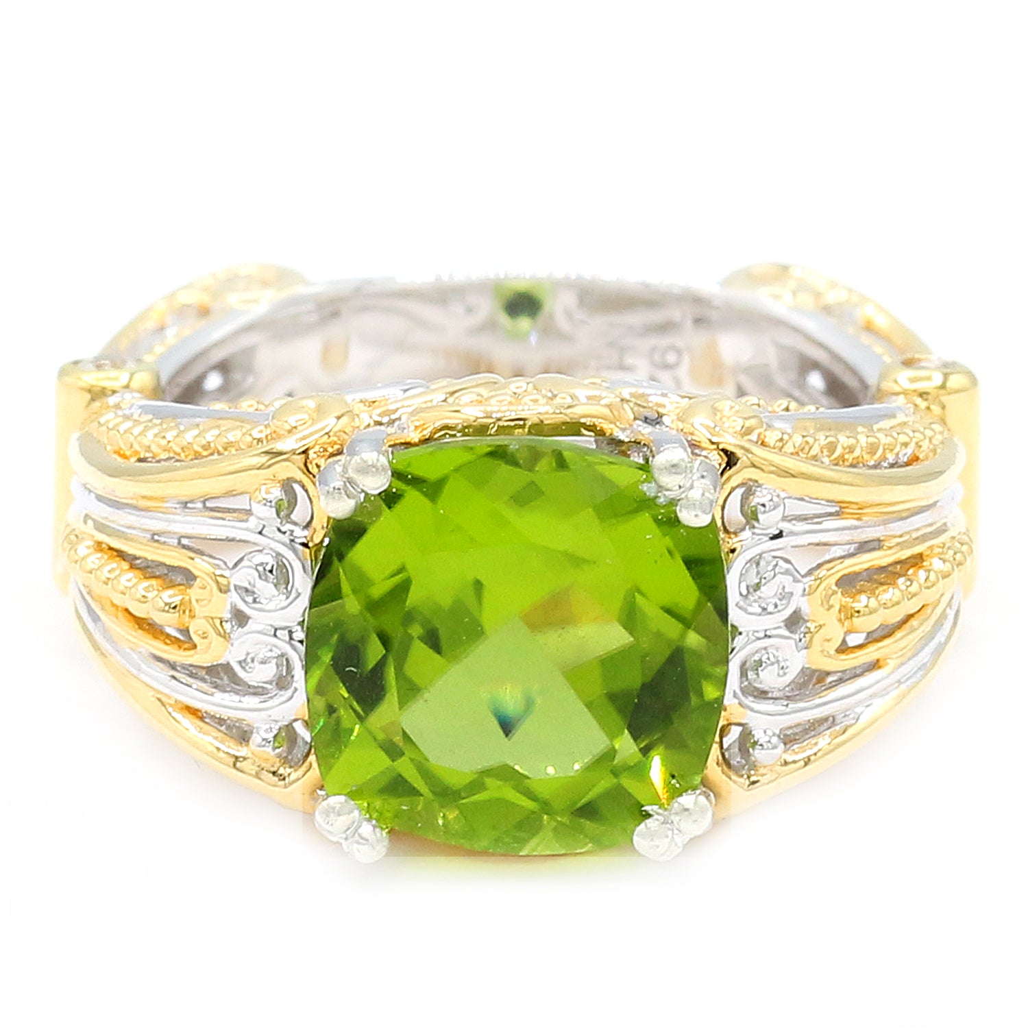 Gems en Vogue 1.06ctw Peridot & White Zircon Halo Ring