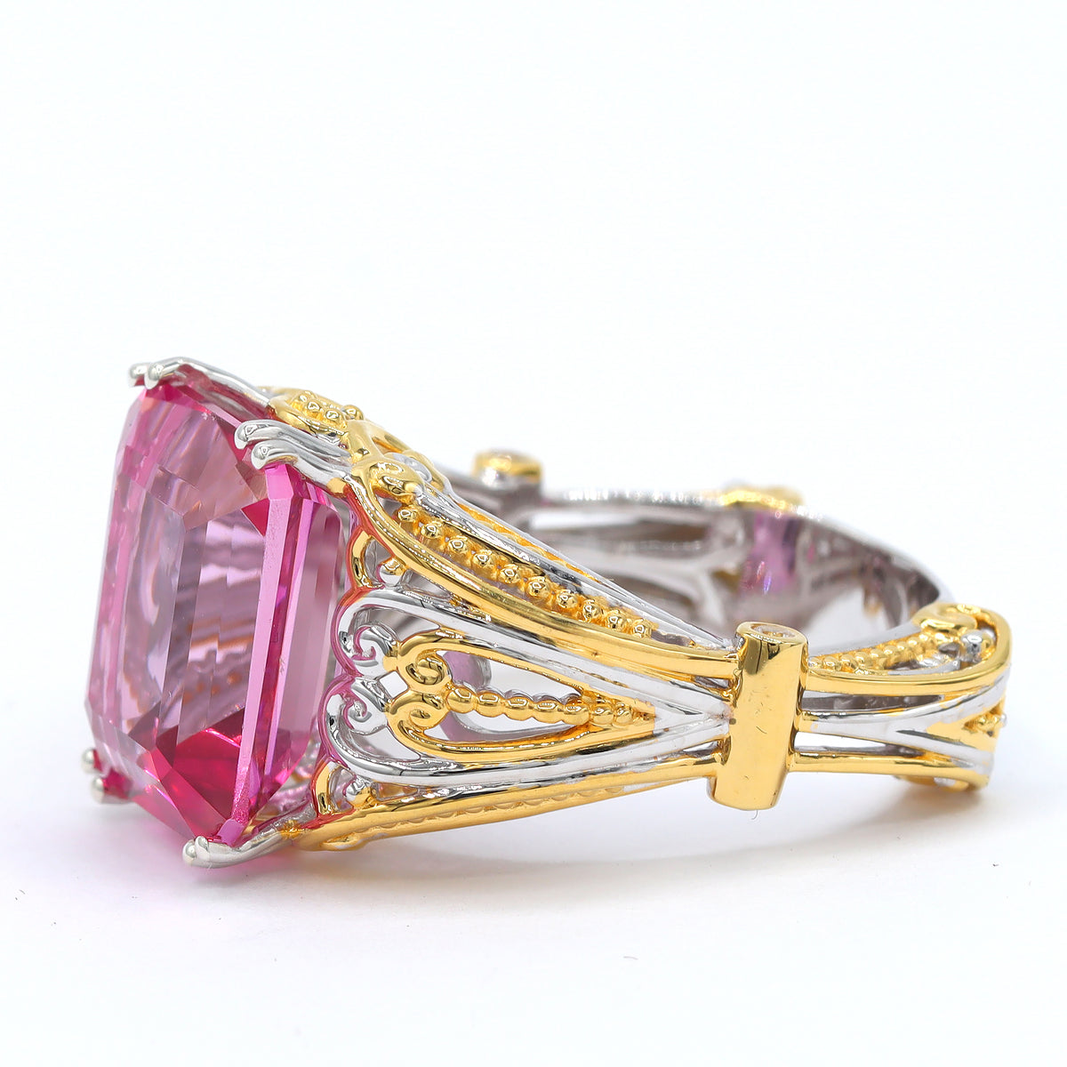 Gems en Vogue One-of-a-Kind 24K Palladium Silver 12.62ctw Pink Topaz & White Zircon Ring