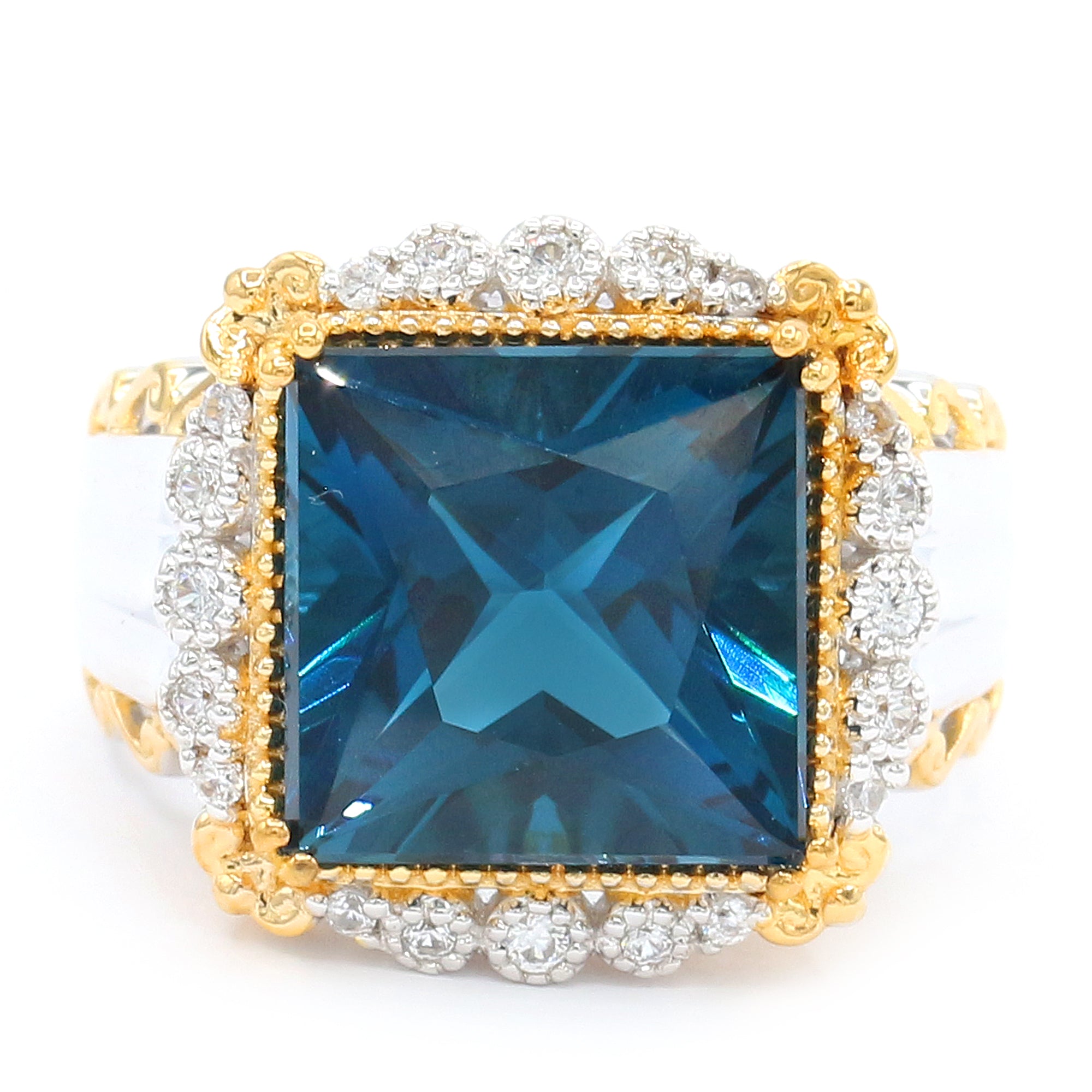 Couture Gems One-of-a-Kind 9.38ctw London Blue Topaz & White Zircon Halo Ring