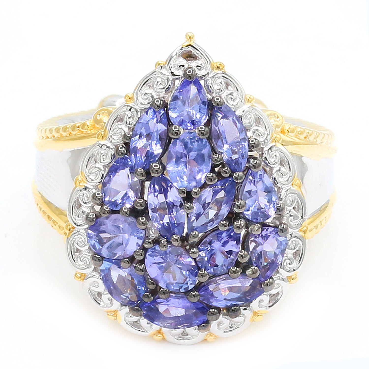 Gems en Vogue 2.24ctw Tanzanite Cluster Pear Shape Ring