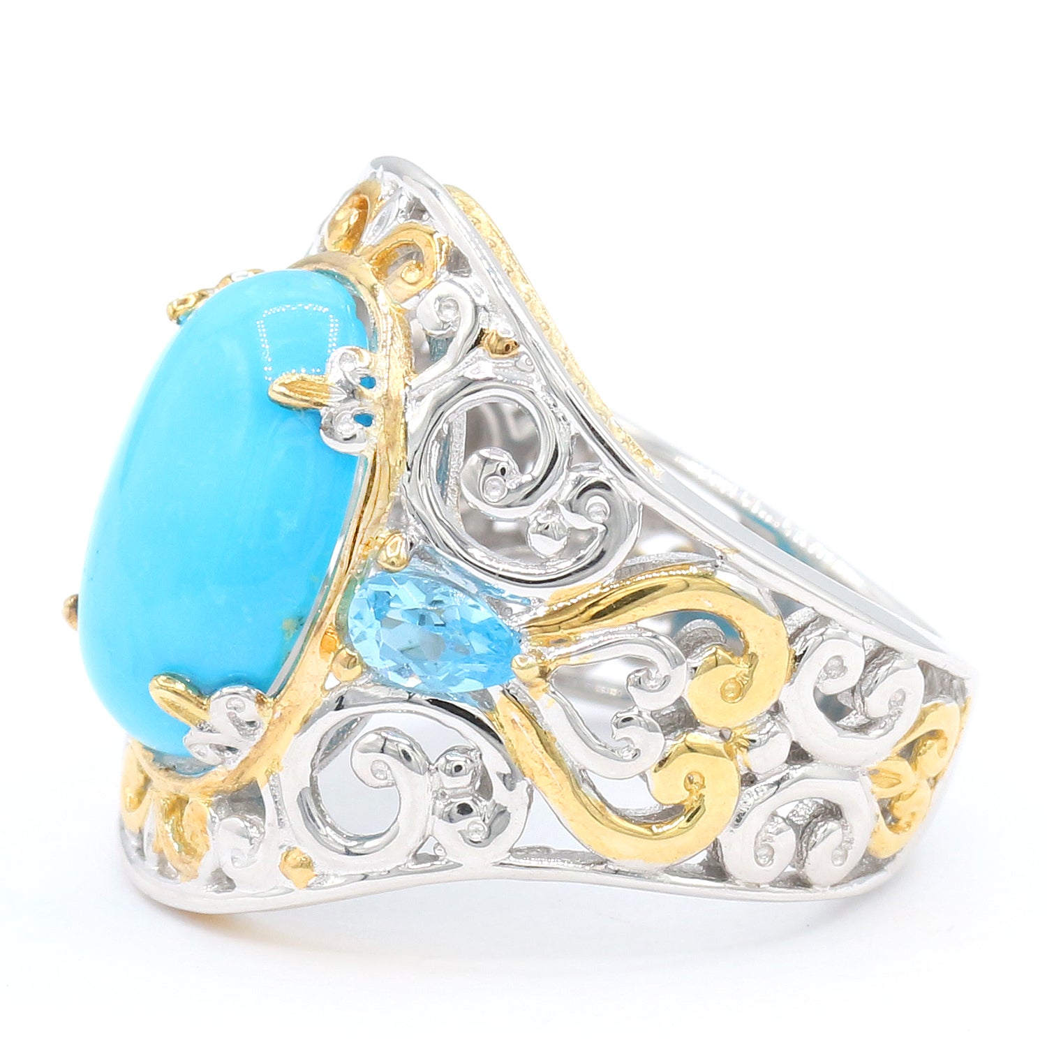 Gems en Vogue Matrix Turquoise & Swiss Blue Topaz Ring