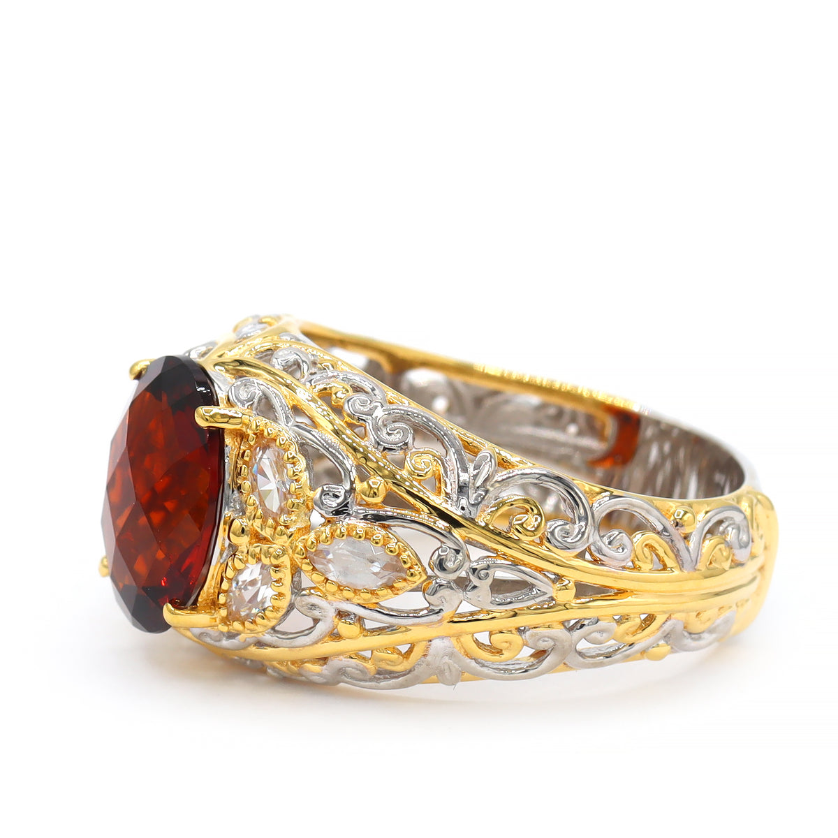 Gems en Vogue 24K Palladium Silver 3.70ctw Madeira Citrine & White Zircon Ring