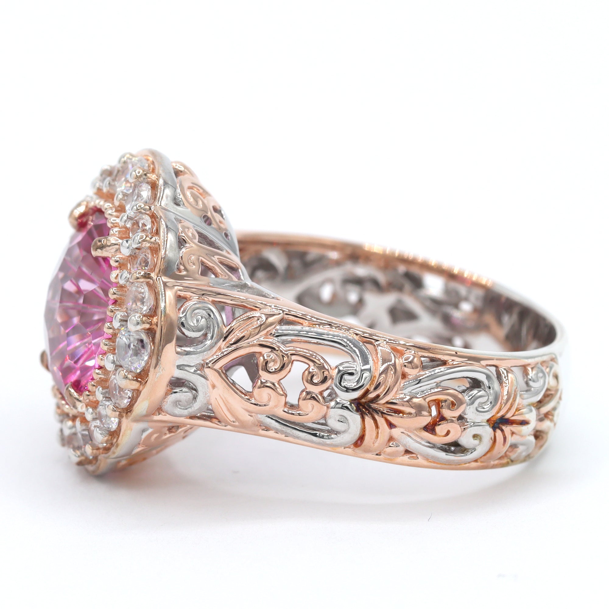 Gems en Vogue One-of-a-Kind 18K Palladium Silver 5.52ctw Special Cut Pink Topaz & White Zircon Halo Ring