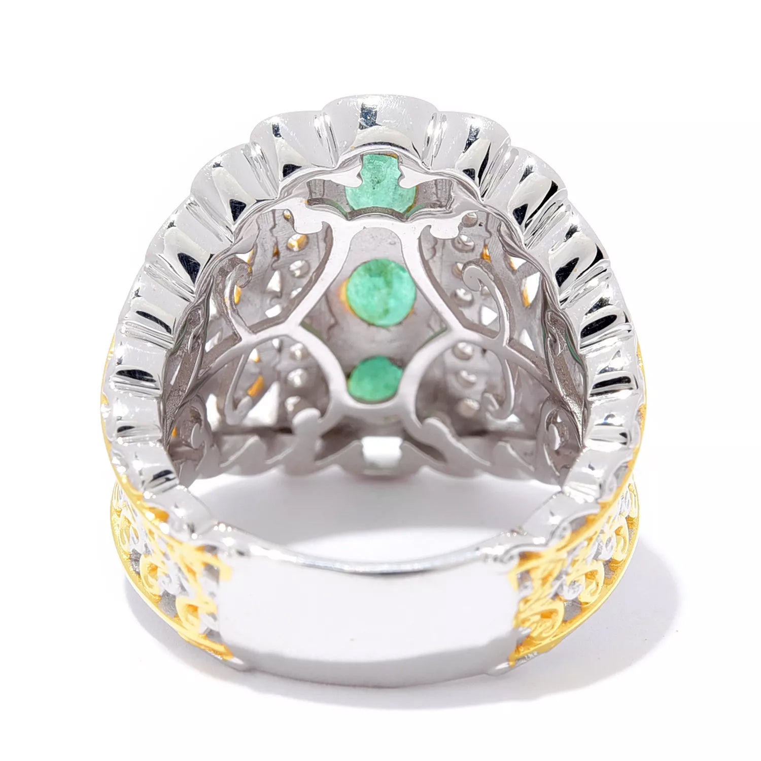 Gems en Vogue 2.25ctw Grizzly Emerald & White Zircon Three Stone Ring