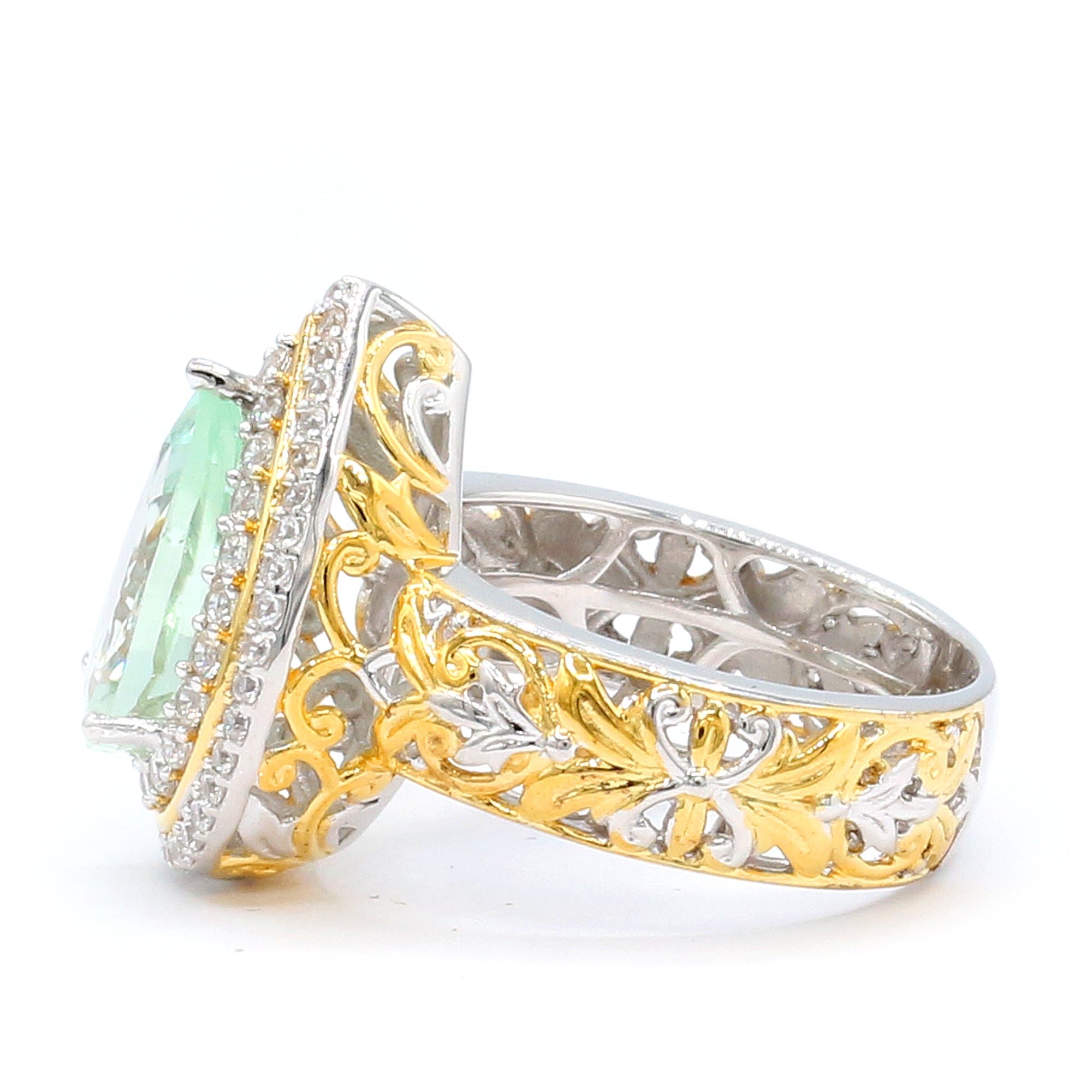 Couture Gems One-of-a-Kind 24K Palladium Silver 3.80ctw Mint Green Tourmaline & White Zircon Halo Ring