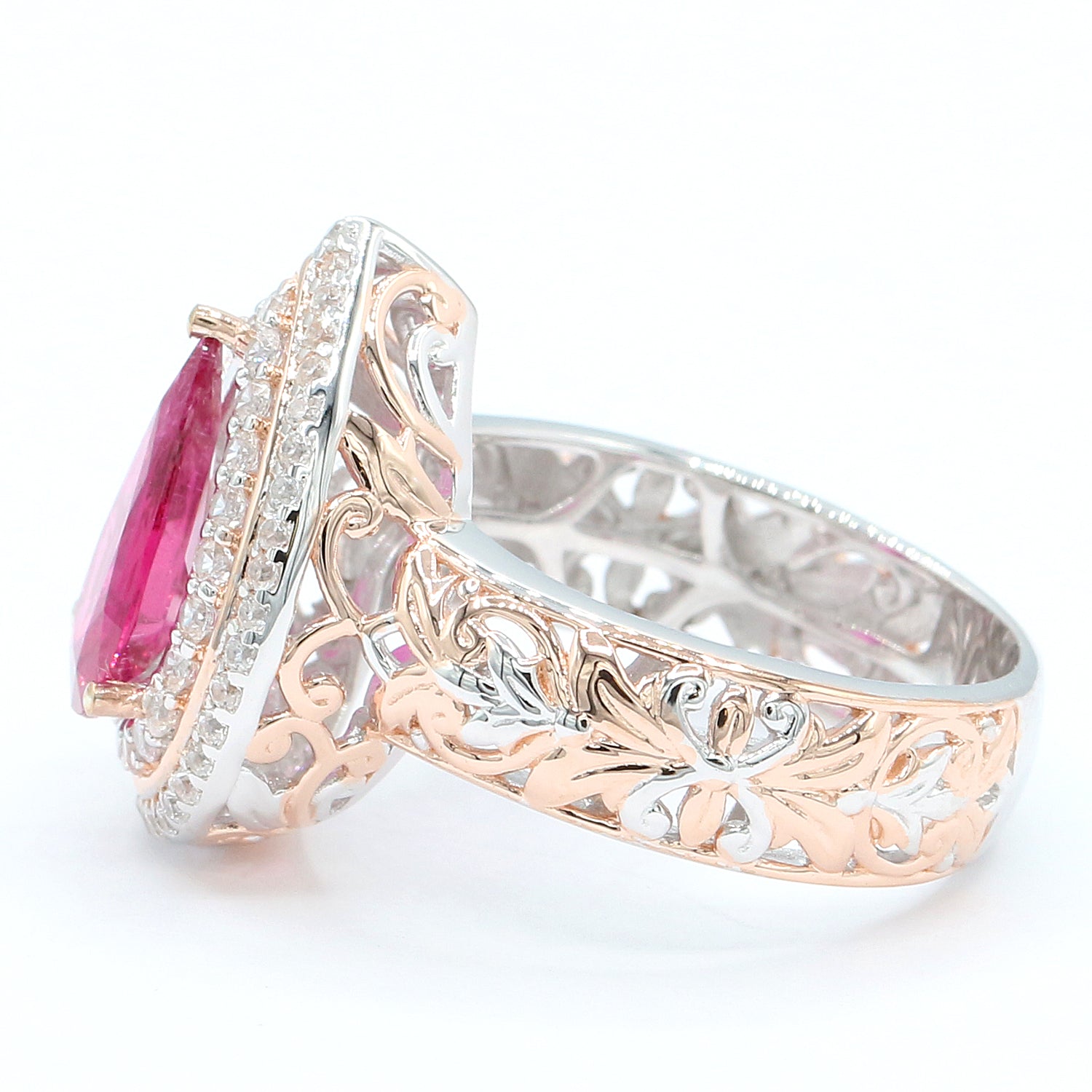 Limited Edition Gems en Vogue 2.89ctw Pearshaped Rubellite & White Zircon Halo Ring