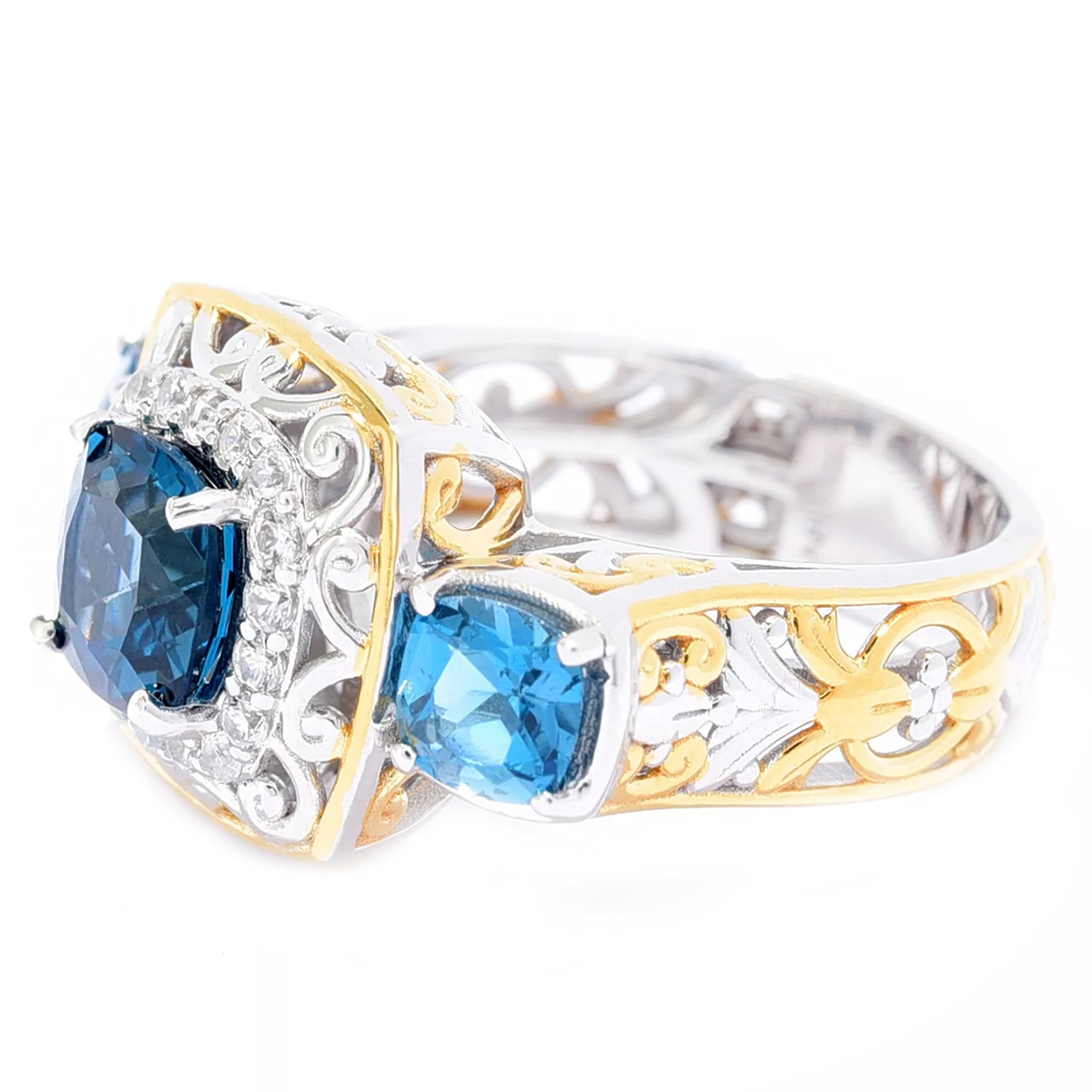 Gems en Vogue 4.15ctw London Blue Topaz & White Zircon Ring