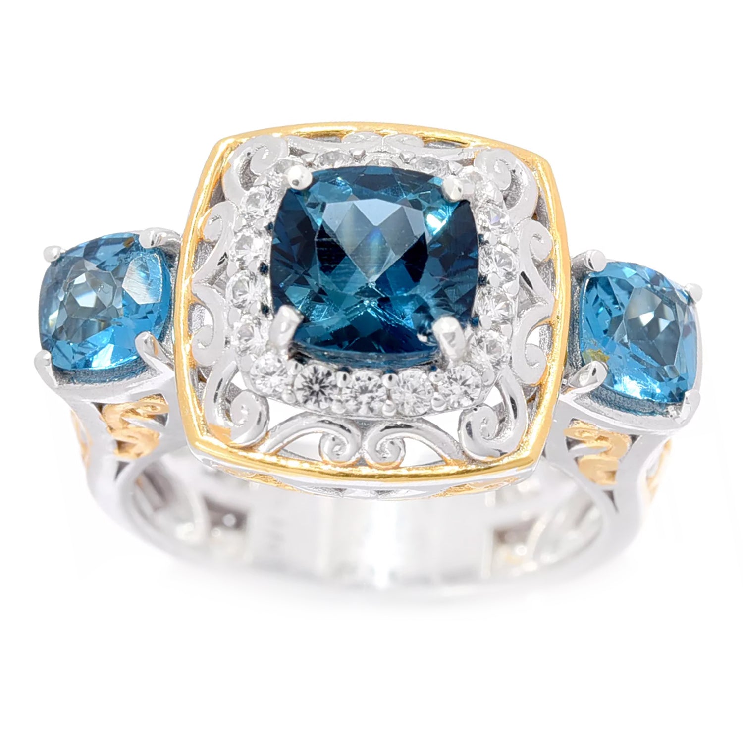 Gems en Vogue 4.15ctw London Blue Topaz & White Zircon Ring