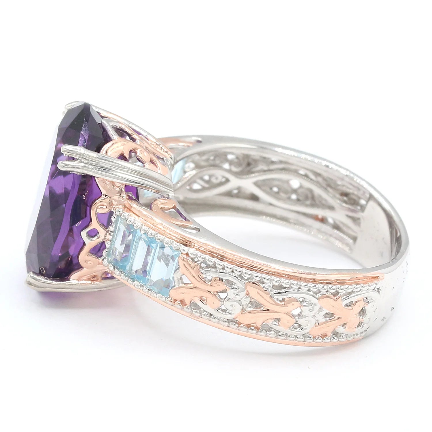 Gems en Vogue 9.70ctw Amethyst & Blue Topaz Ring