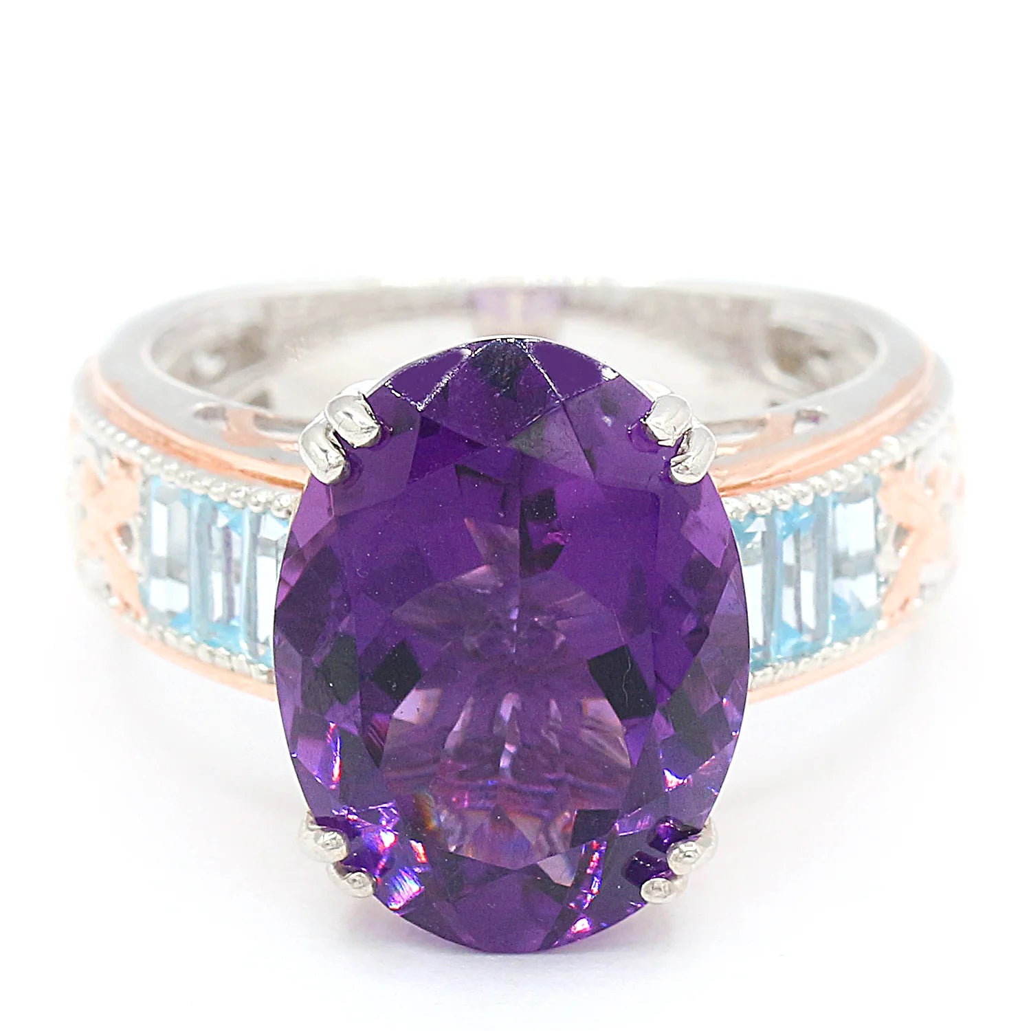 Gems en Vogue 9.70ctw Amethyst & Blue Topaz Ring