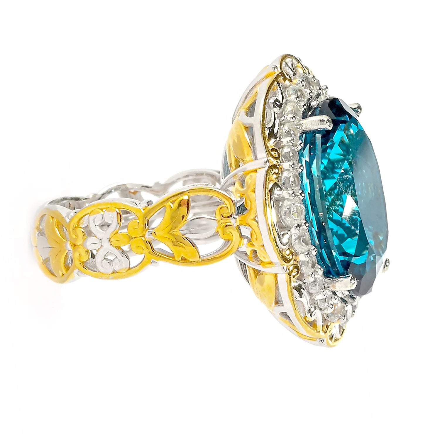 Gems en Vogue 12.21ctw London Blue Topaz & White Zircon Halo Ring