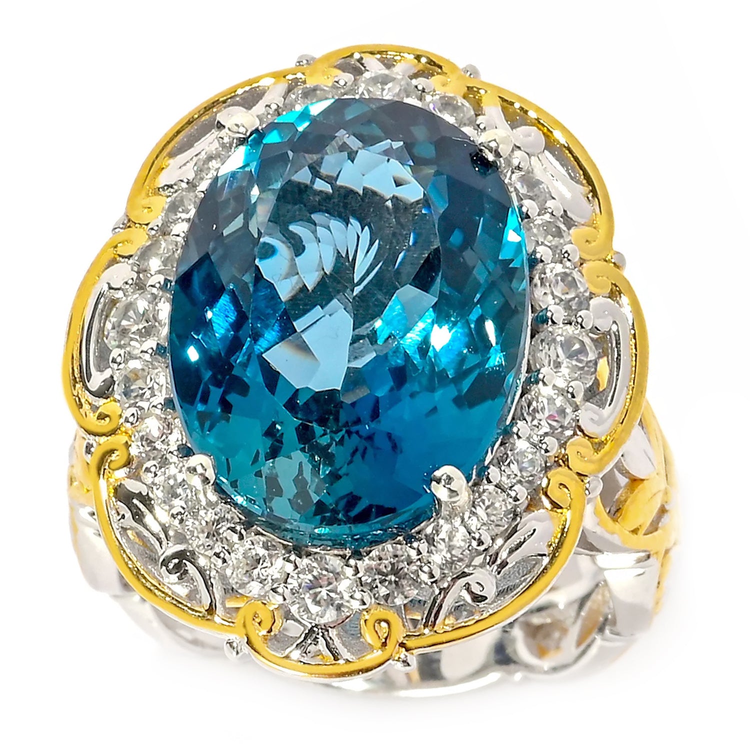 Gems en Vogue 12.21ctw London Blue Topaz & White Zircon Halo Ring