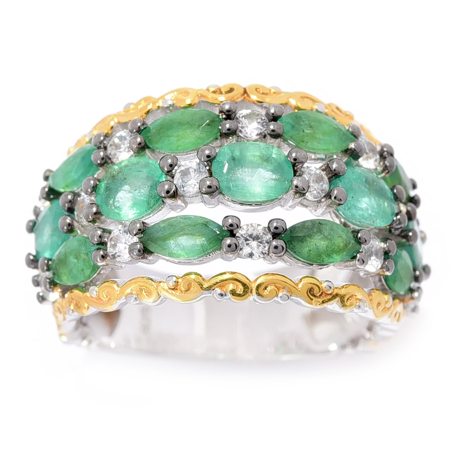 Gems en Vogue 2.73ctw Grizzly Emerald & White Zircon Ring