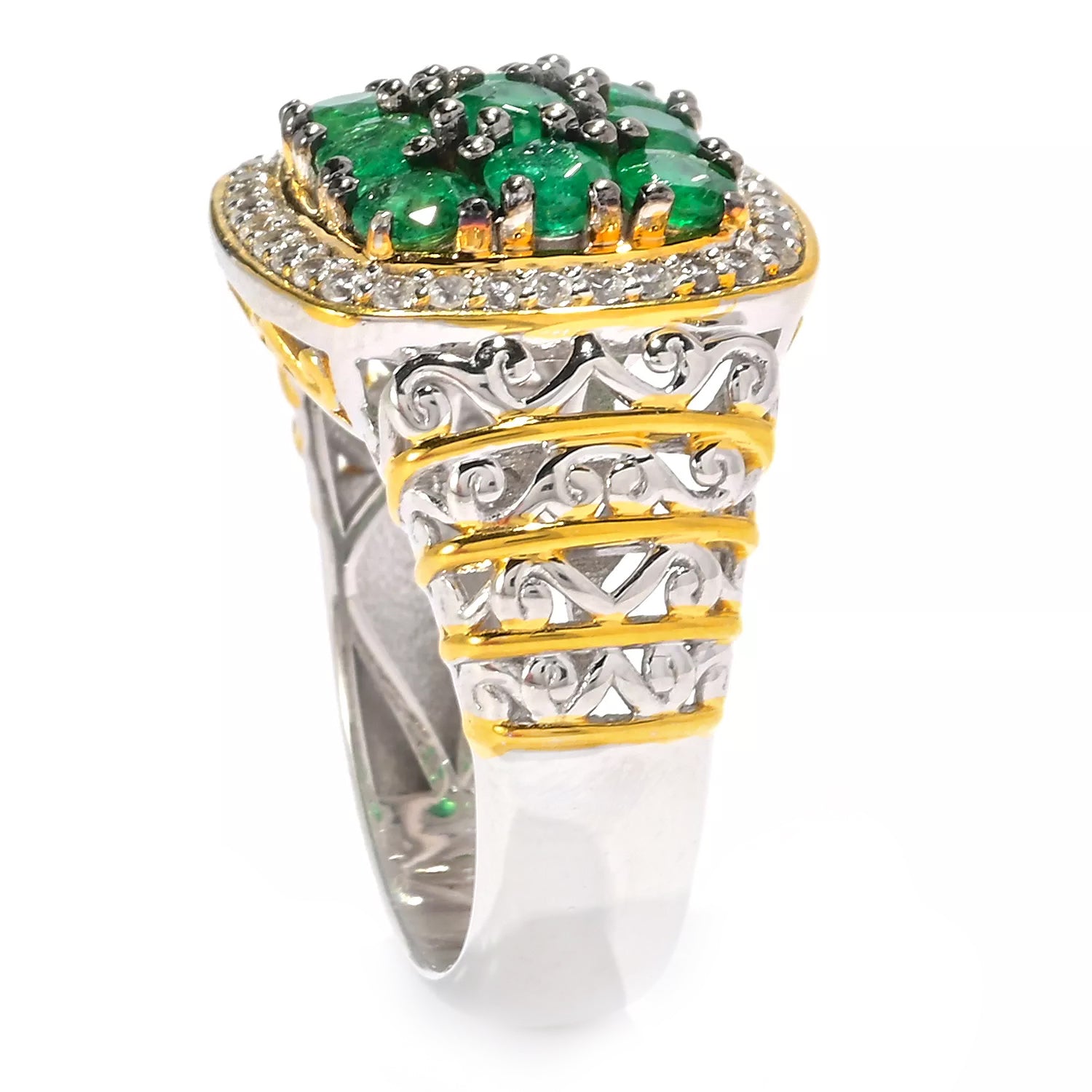 Gems en Vogue 1.67ctw Grizzly Emerald & White Zircon Ring