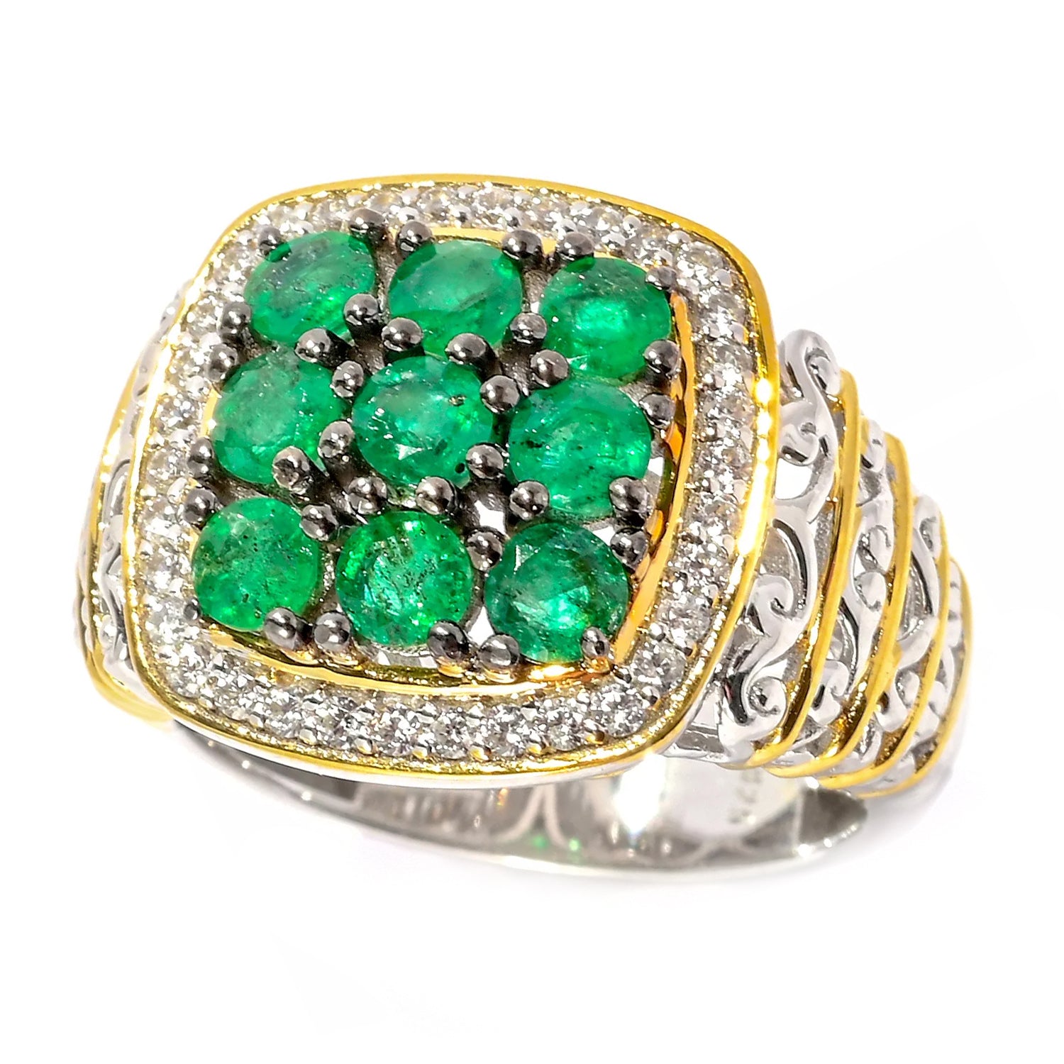 Gems en Vogue 1.67ctw Grizzly Emerald & White Zircon Ring