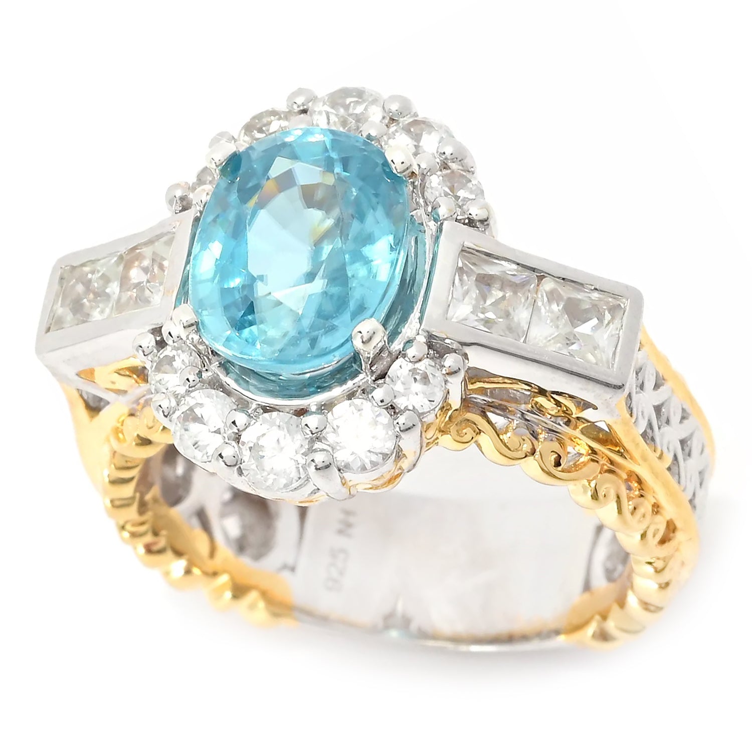 Gems en Vogue 5.19ctw Blue Zircon & White Zircon Ring