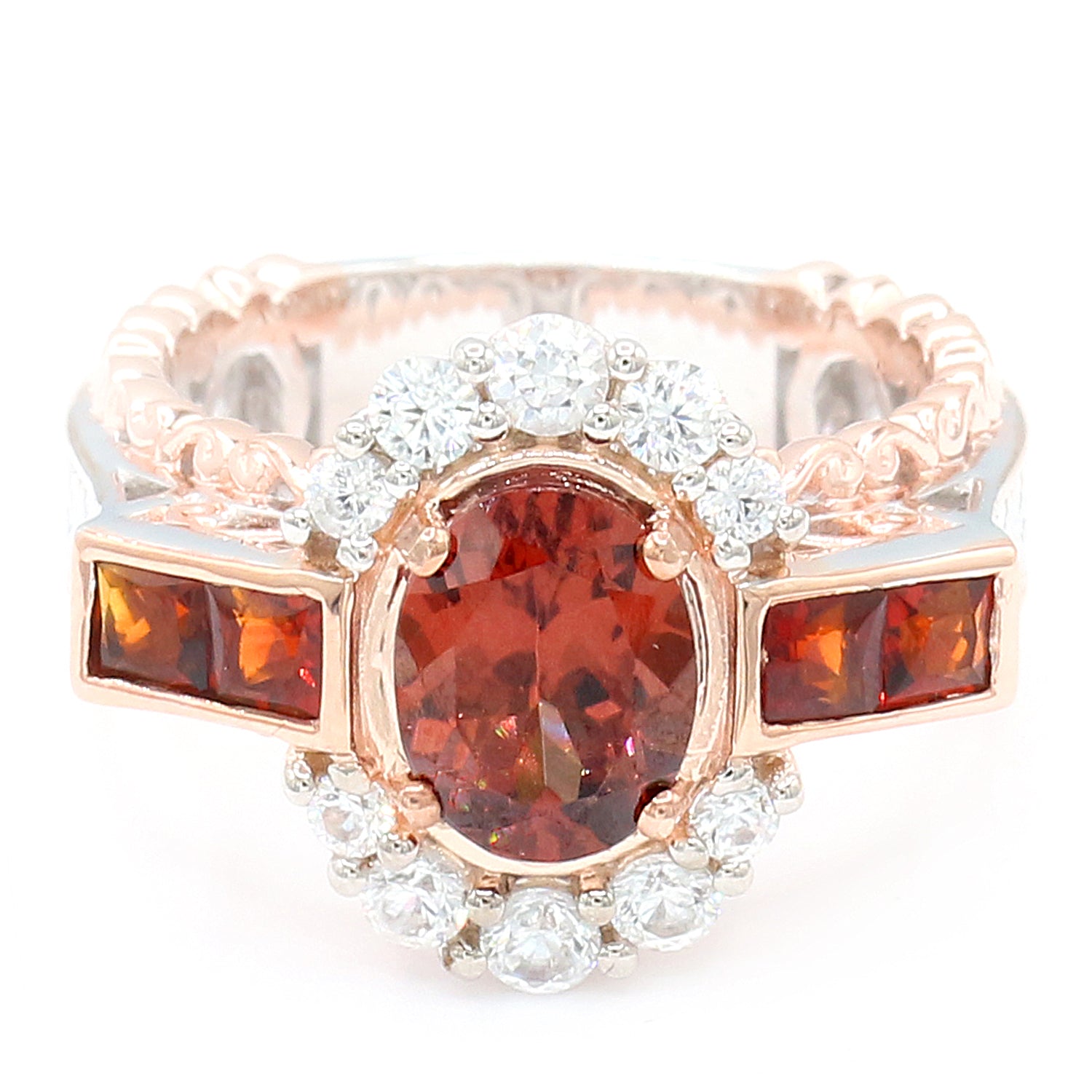 Gems en Vogue 4.62ctw Rose Zircon, Madeira Citrine & White Zircon Ring