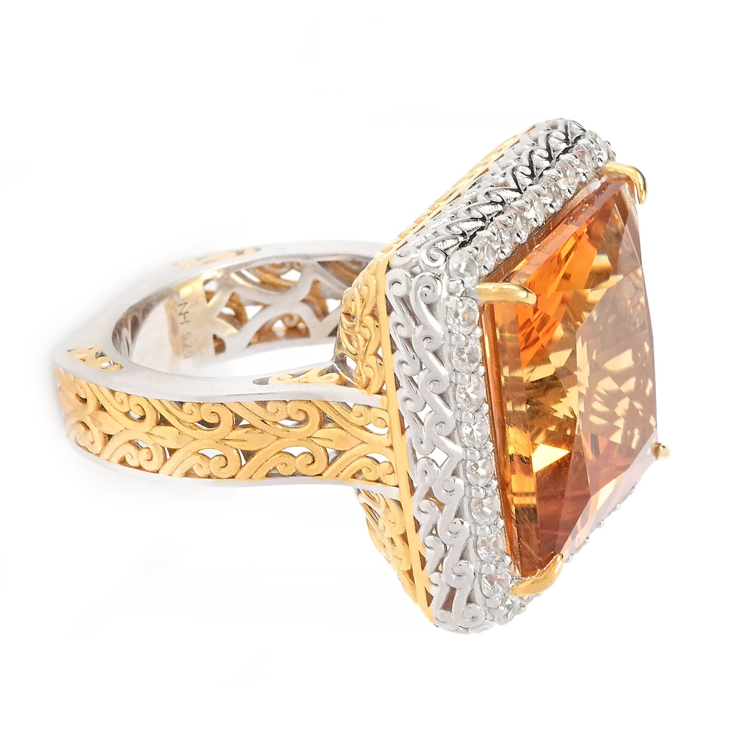 Gems en Vogue 20.80ctw Bolivian Fire Citrine & White Zircon Ring