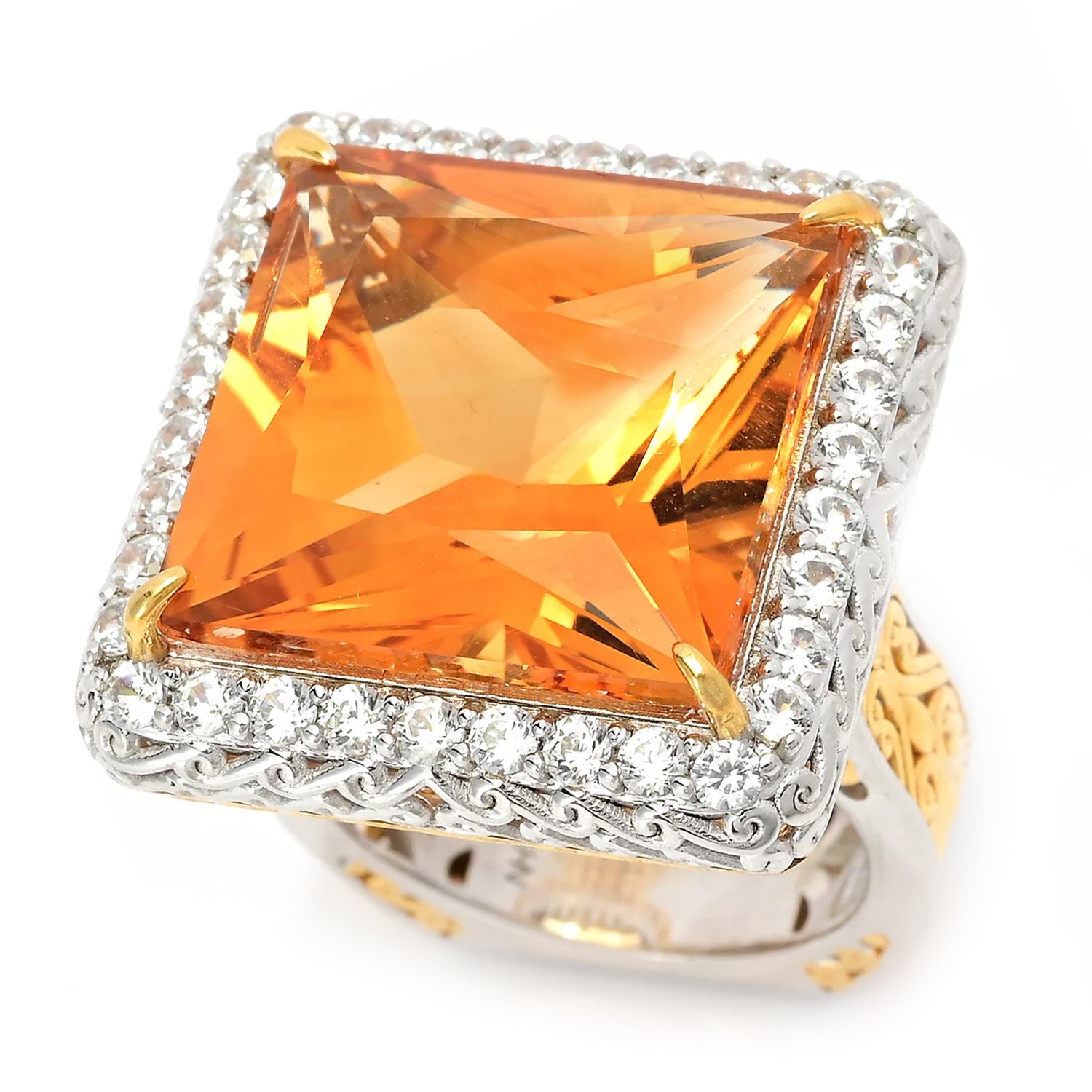 Gems en Vogue 20.80ctw Bolivian Fire Citrine & White Zircon Ring