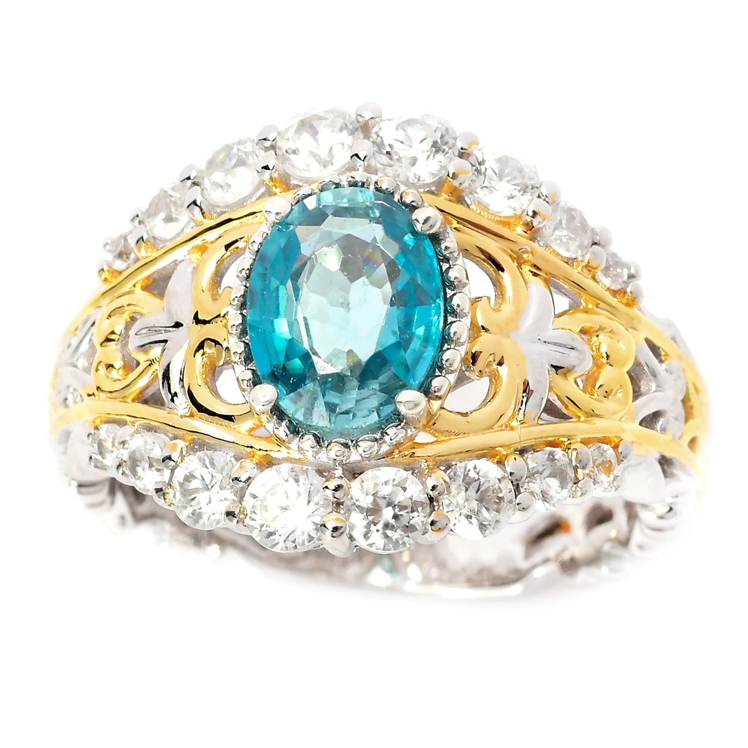 Gems en Vogue 2.42ctw Blue Zircon & White Zircon Ring
