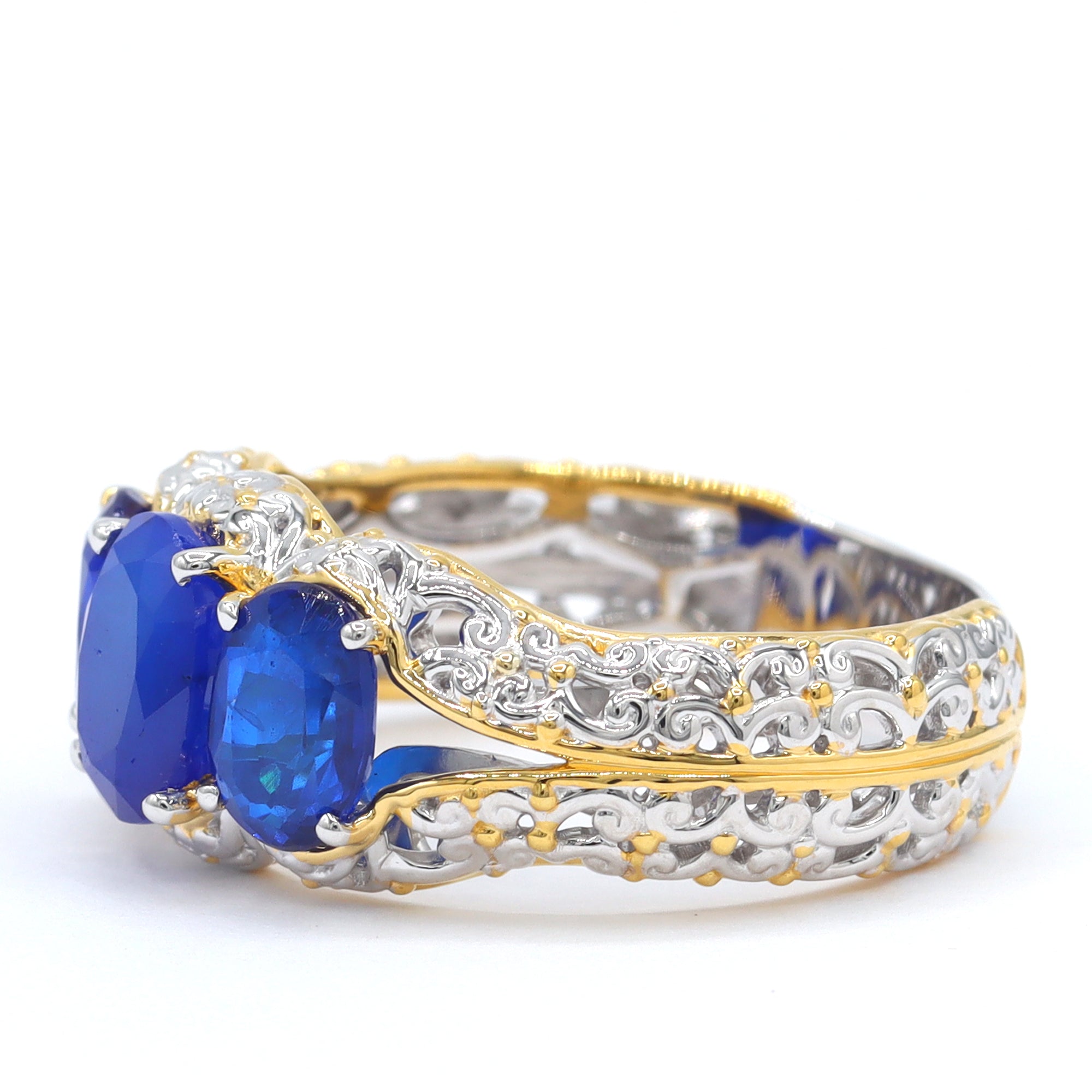 Gems en Vogue One-of-a-Kind 24K Palladium Silver 3.47ctw Cobalt Blue Spinel Three Stone Ring