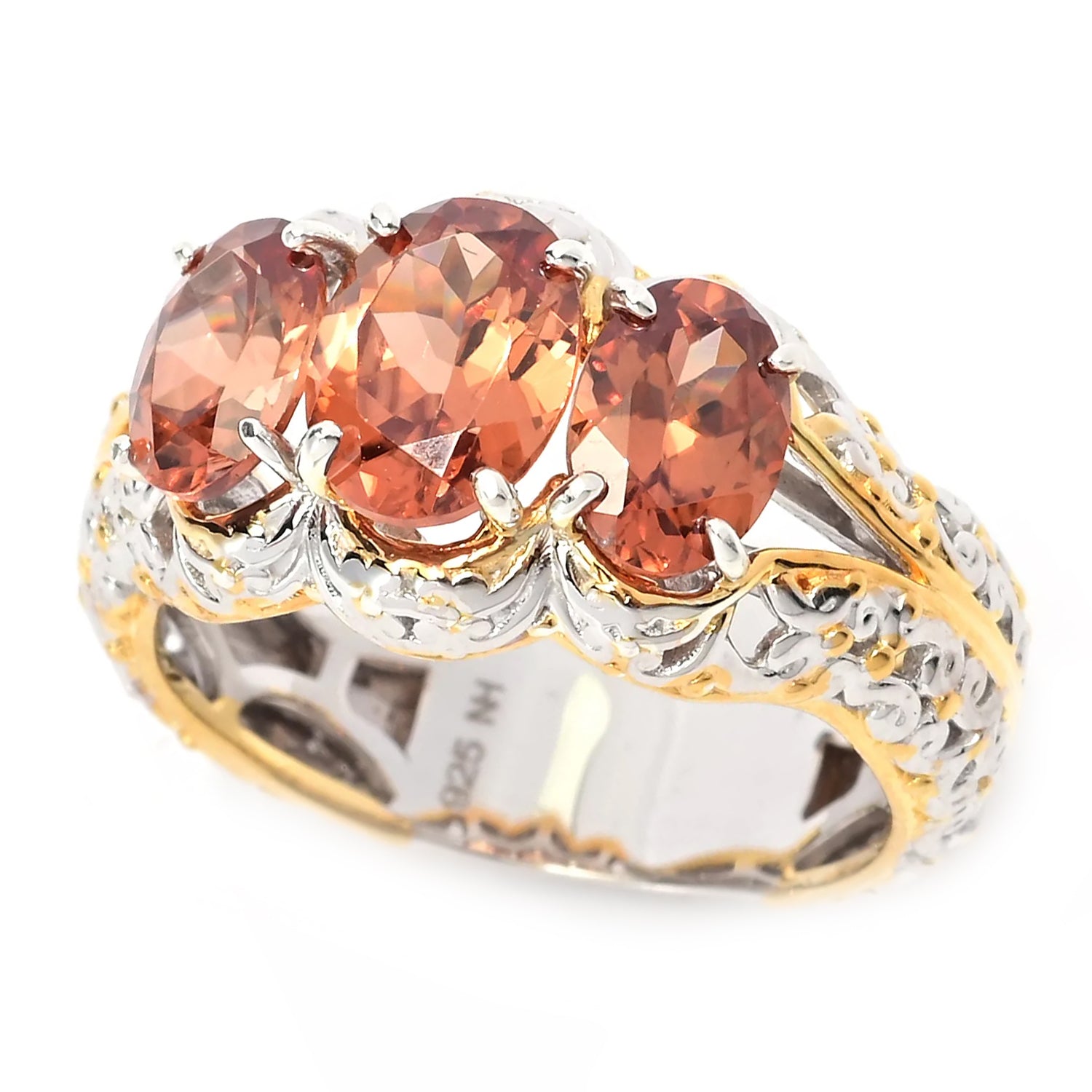 Gems en Vogue 4.16ctw Whisky Zircon Three Stone Ring